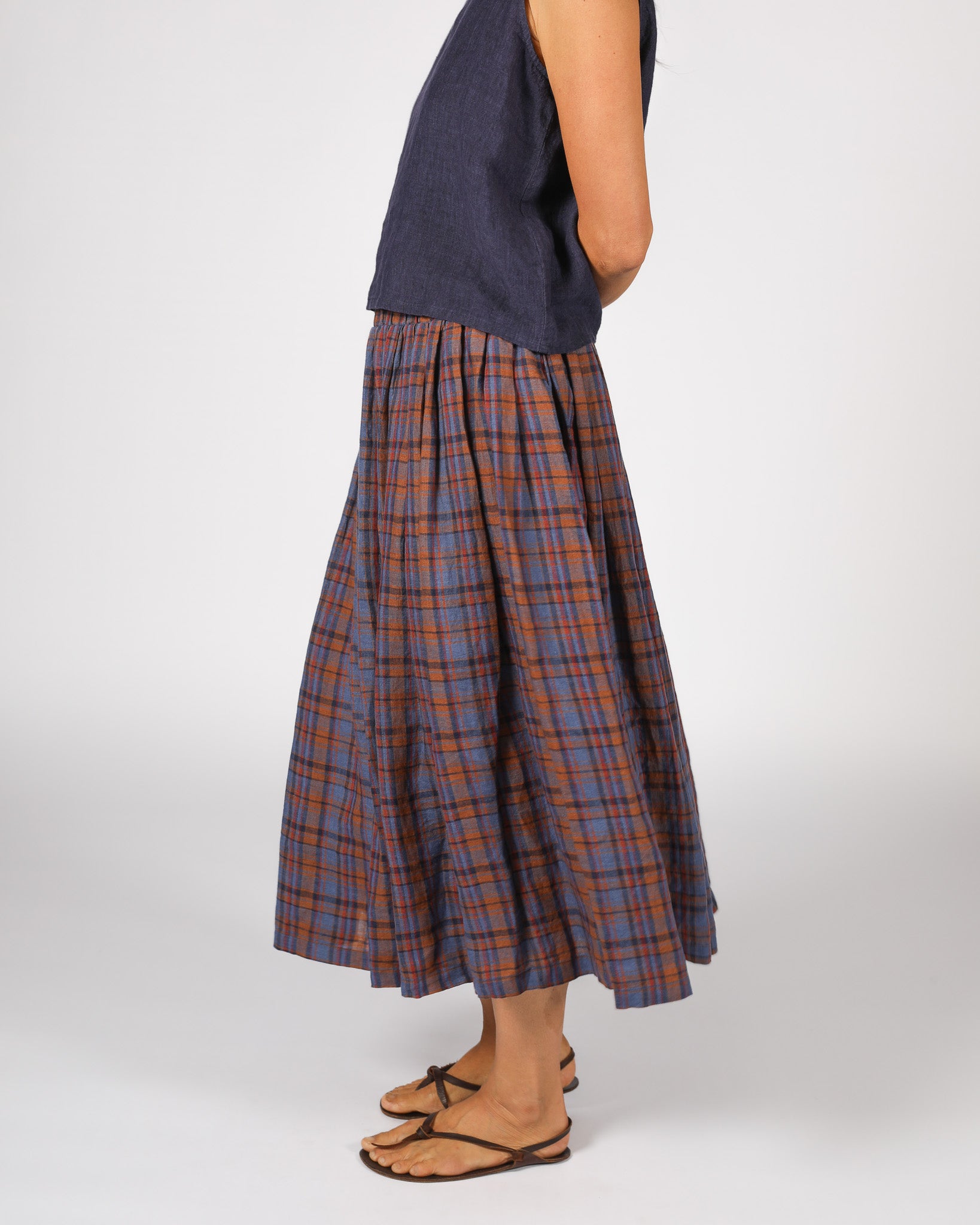 Elke French Linen Skirt in Plaid