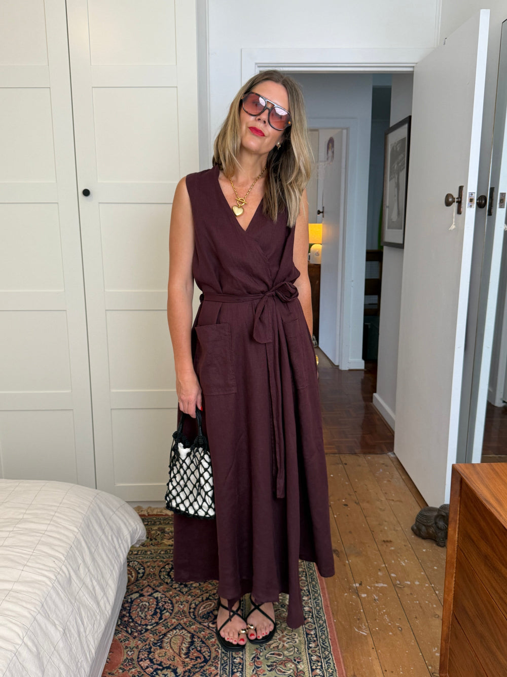 Geneviève Wrap Around Linen Dress With Deep Front Pockets