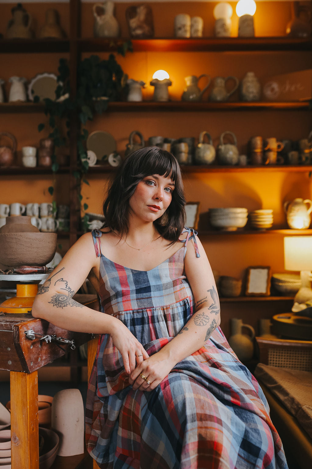 Issey Linen Dress in Multi Check