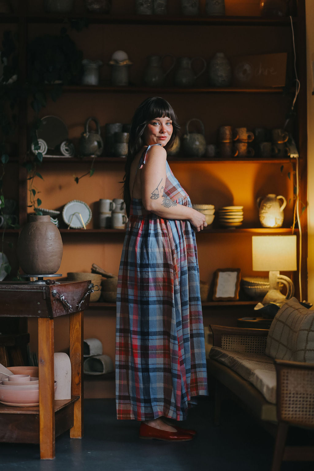 Issey Linen Dress in Multi Check