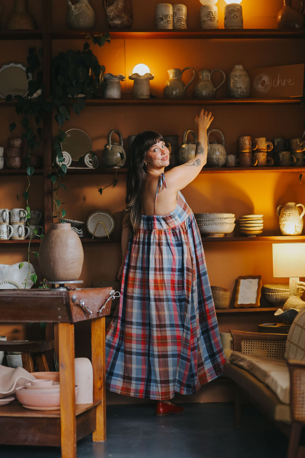 Issey Linen Dress in Multi Check