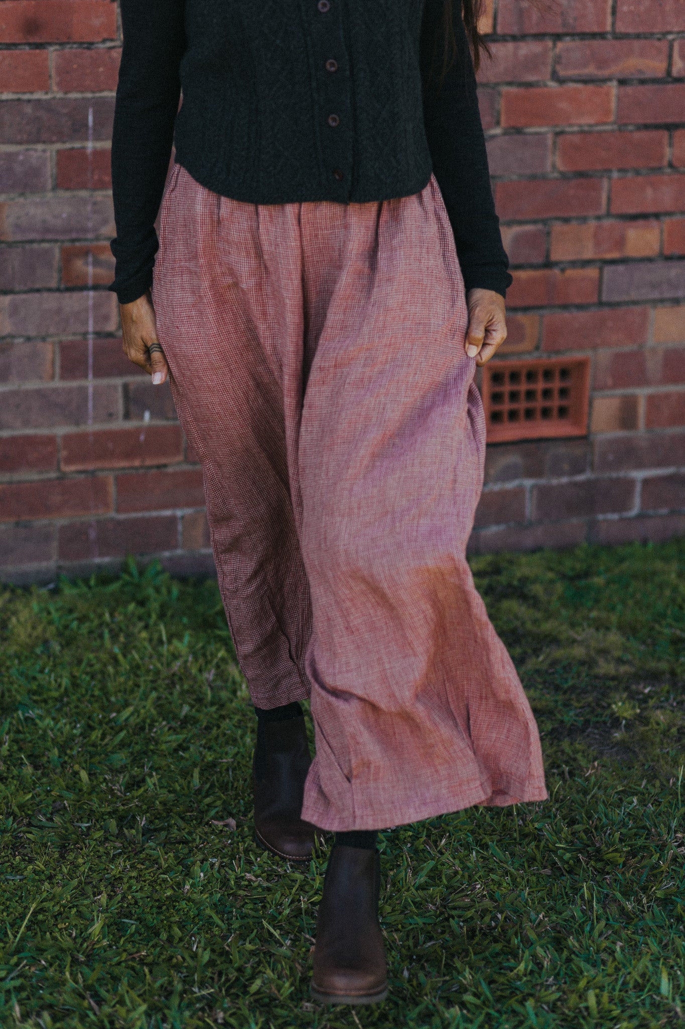 Eadie Linen Pants in Fine Houndstooth