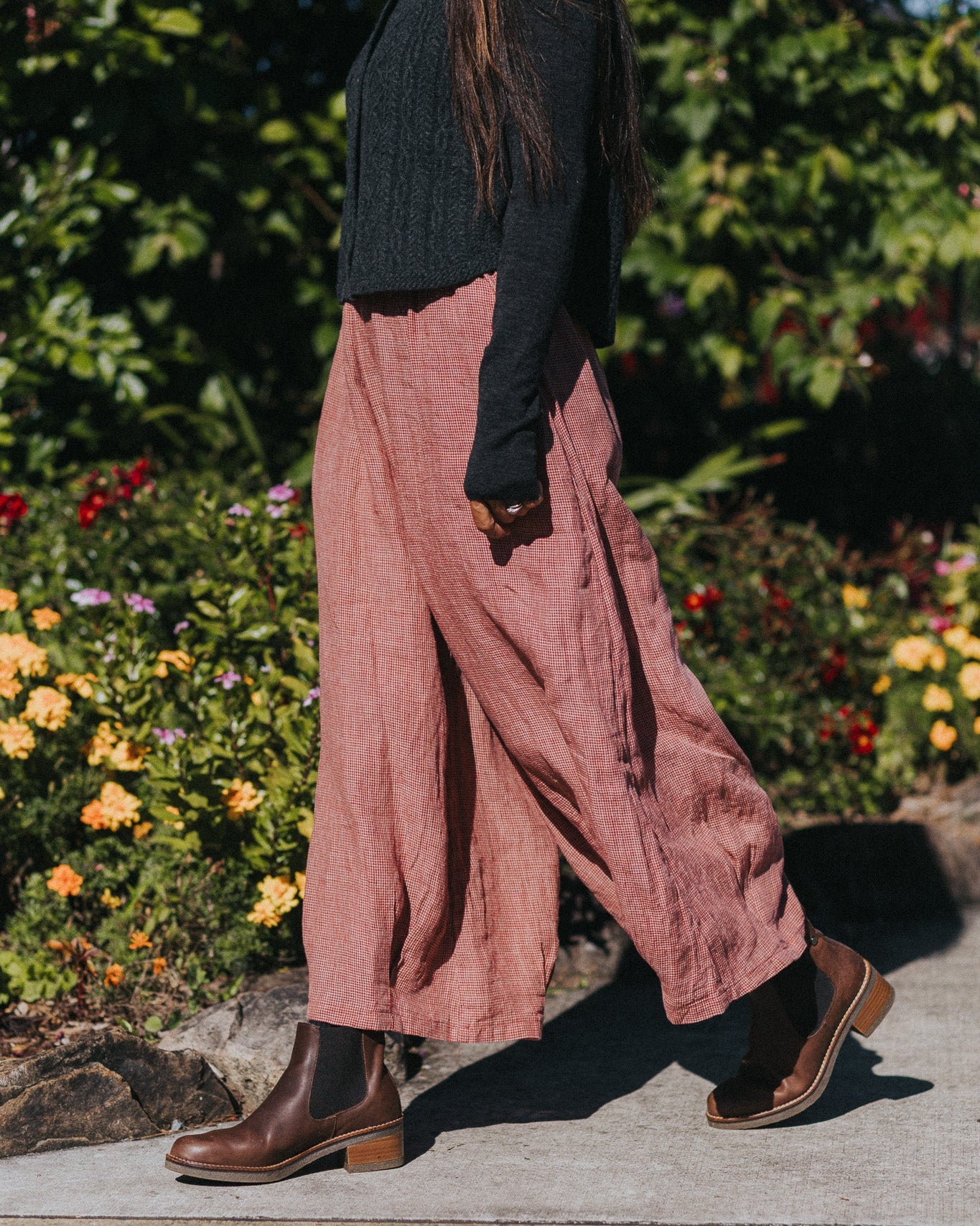 Eadie Linen Pants in Fine Houndstooth