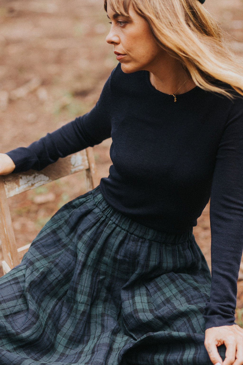 Freya French Linen Pants in Blue Tartan