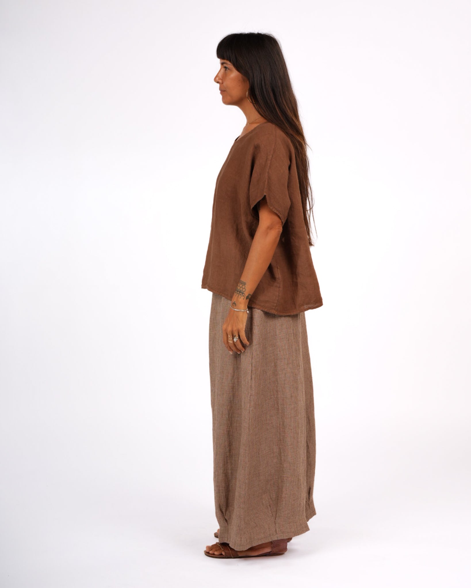 Eadie Linen Pants in Fine Houndstooth