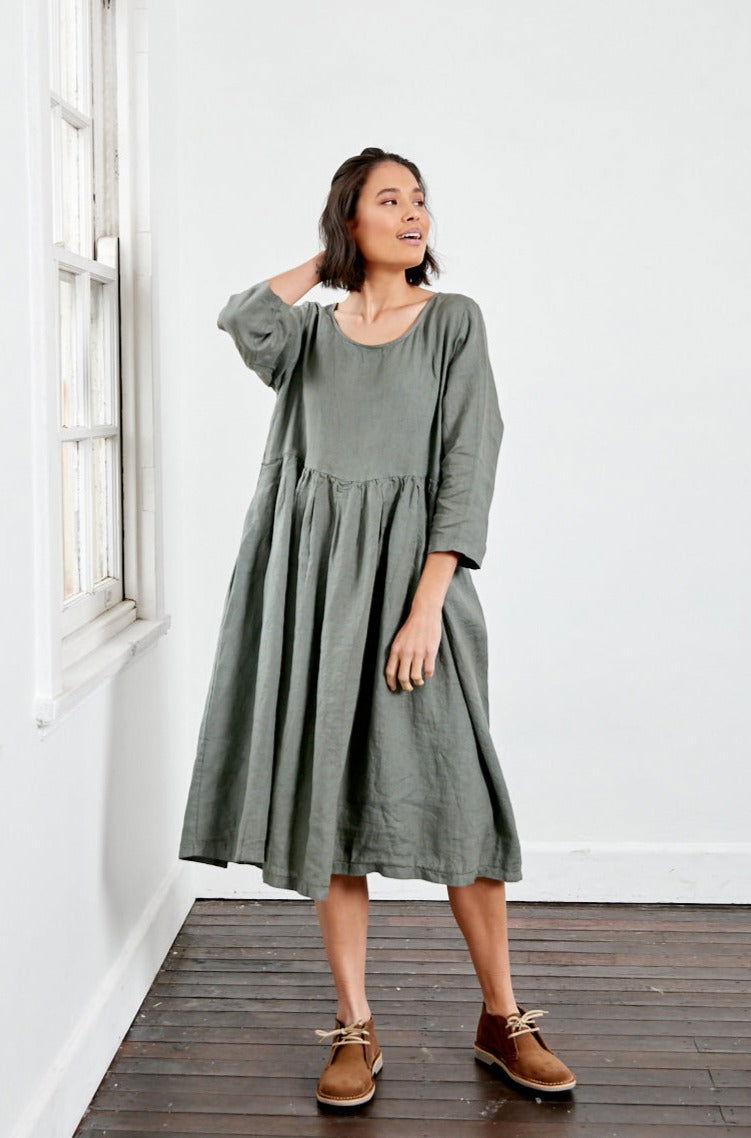 Montaigne Journee Baggy Linen Dress Khaki