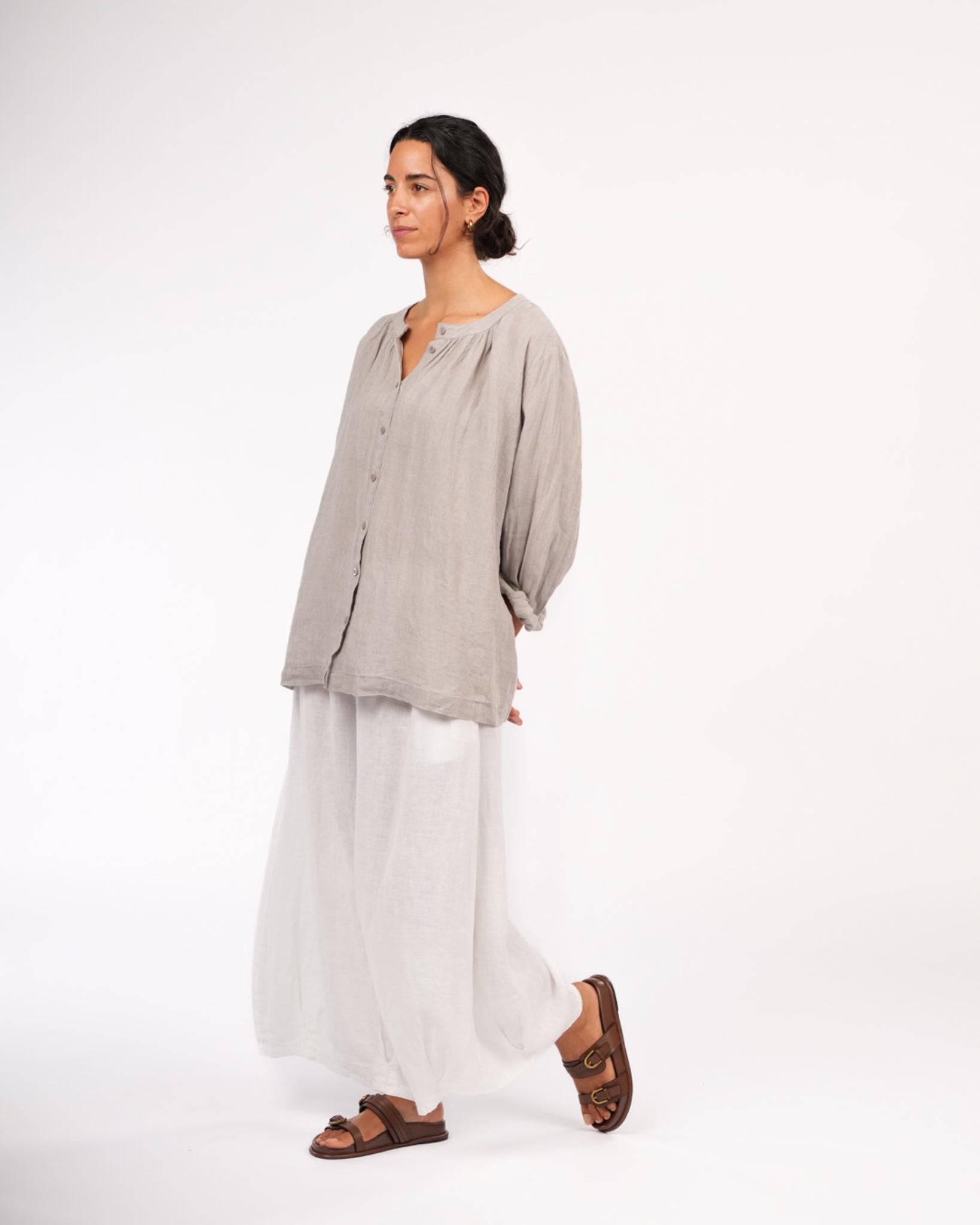 Carmen Linen Top in Fine Houndstooth Linen