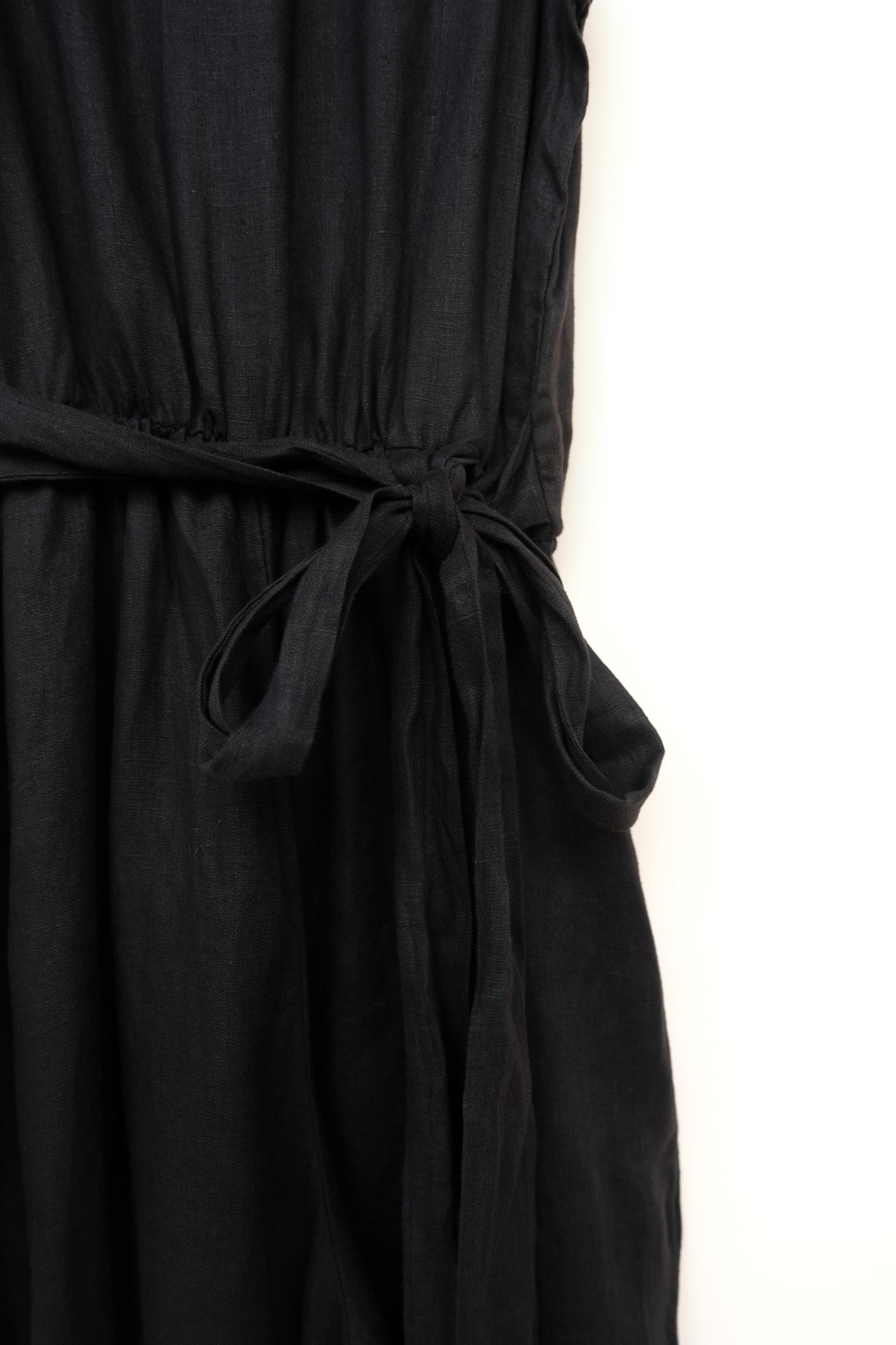 Alba French Linen Tie-Waist Jumpsuit Black