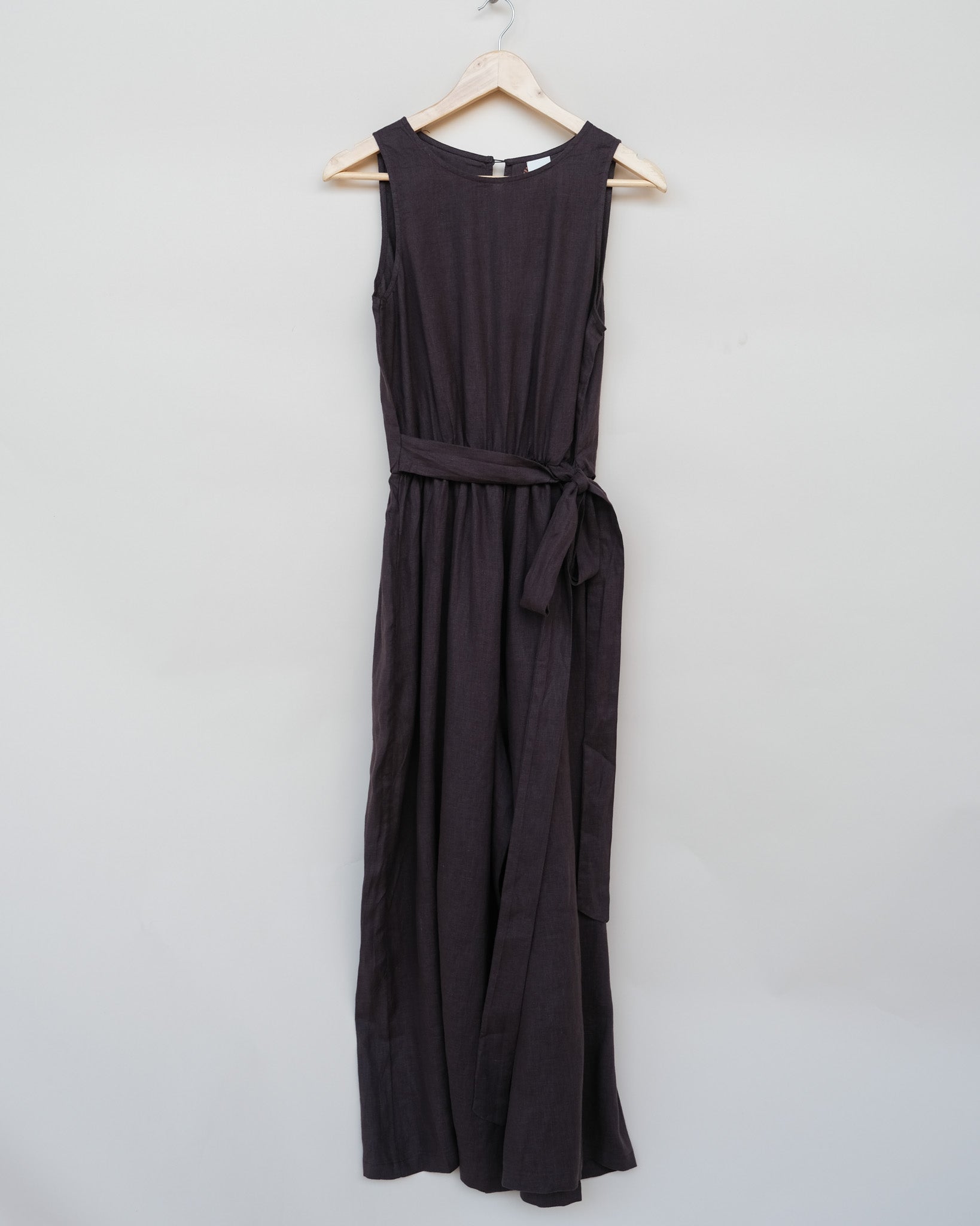 Alba French Linen Tie-Waist Jumpsuit Chocolate