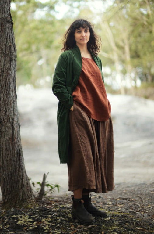 Frederic x Montaigne Pissarro Longline Velvet Coat Forest Green1