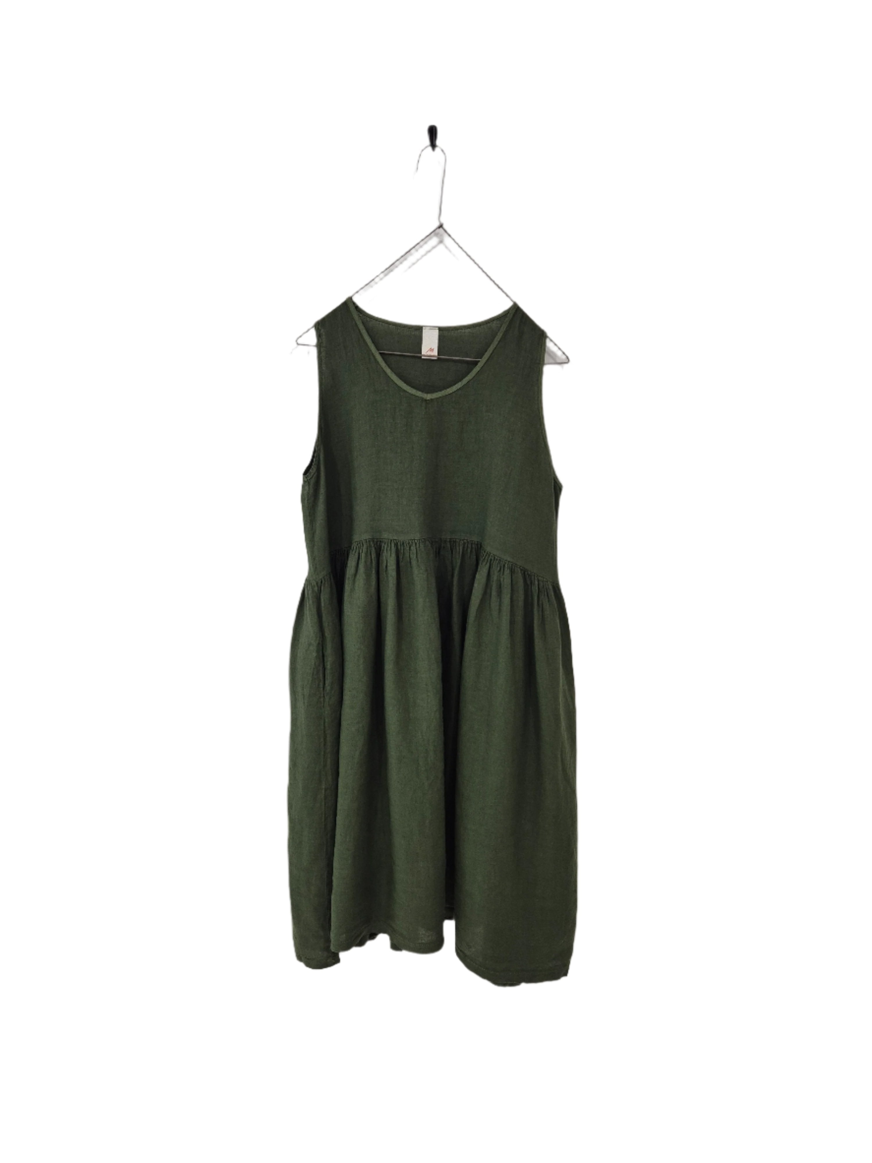 Montaigne Adelaide Sleeveless Linen Dress with Pockets Forest Green