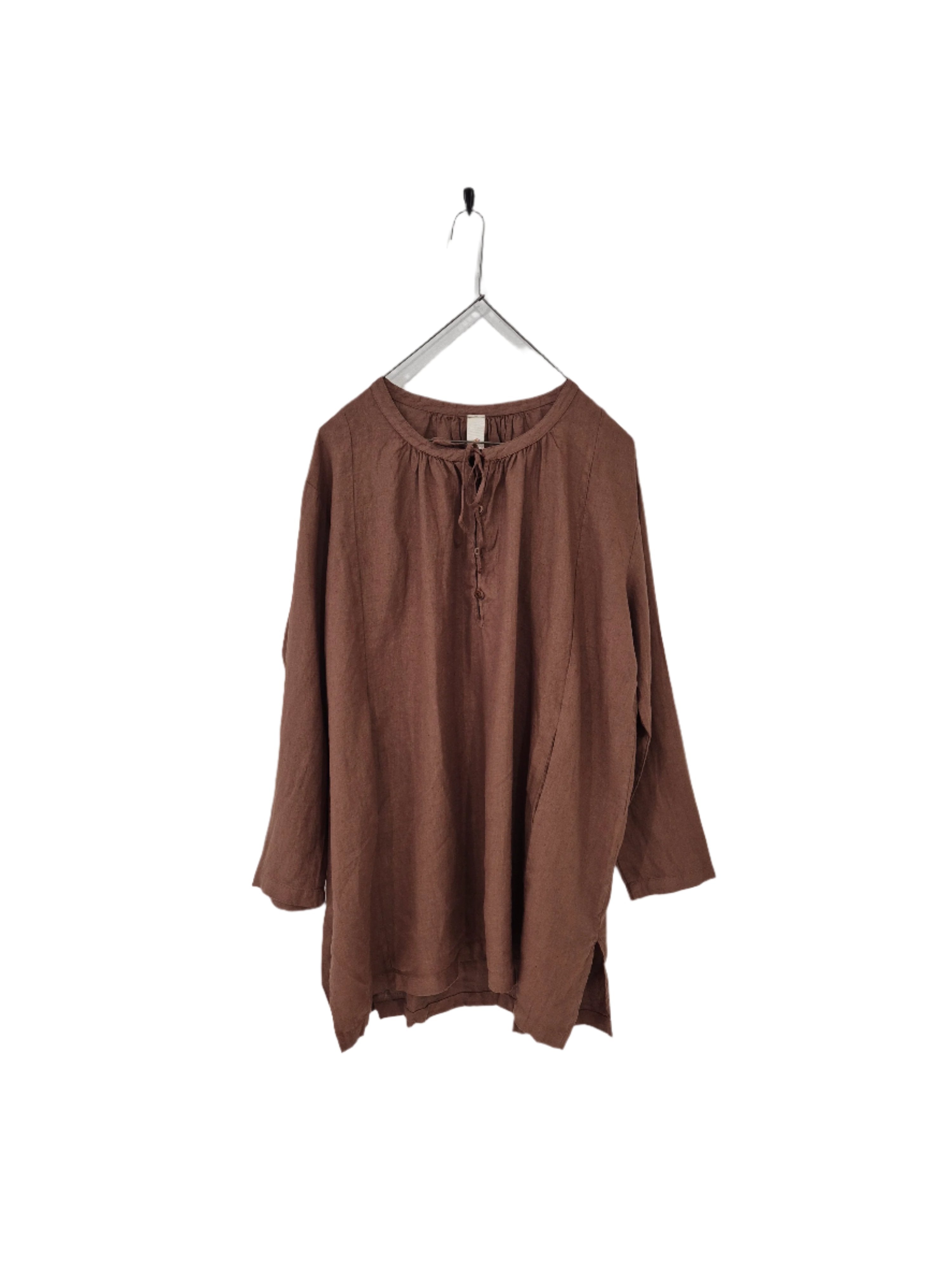 Montaigne Adele Linen Smock with Front Tie Tobacco