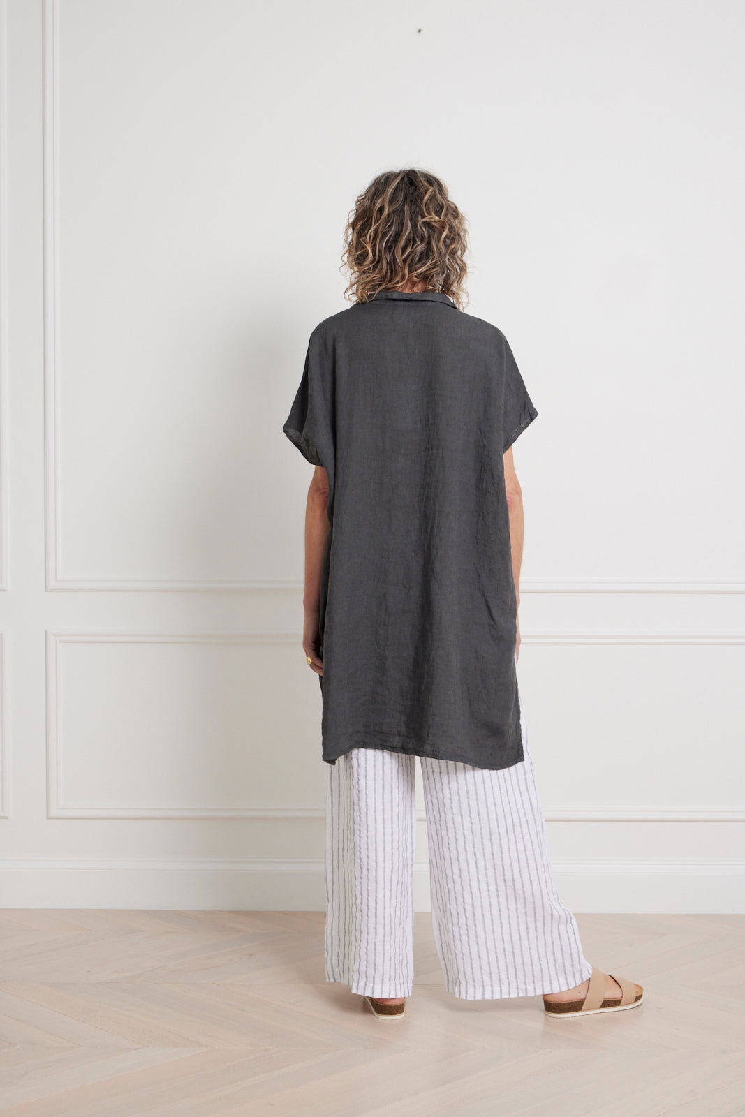 Montaigne Adrienne Linen Collared Shirt Petrol2