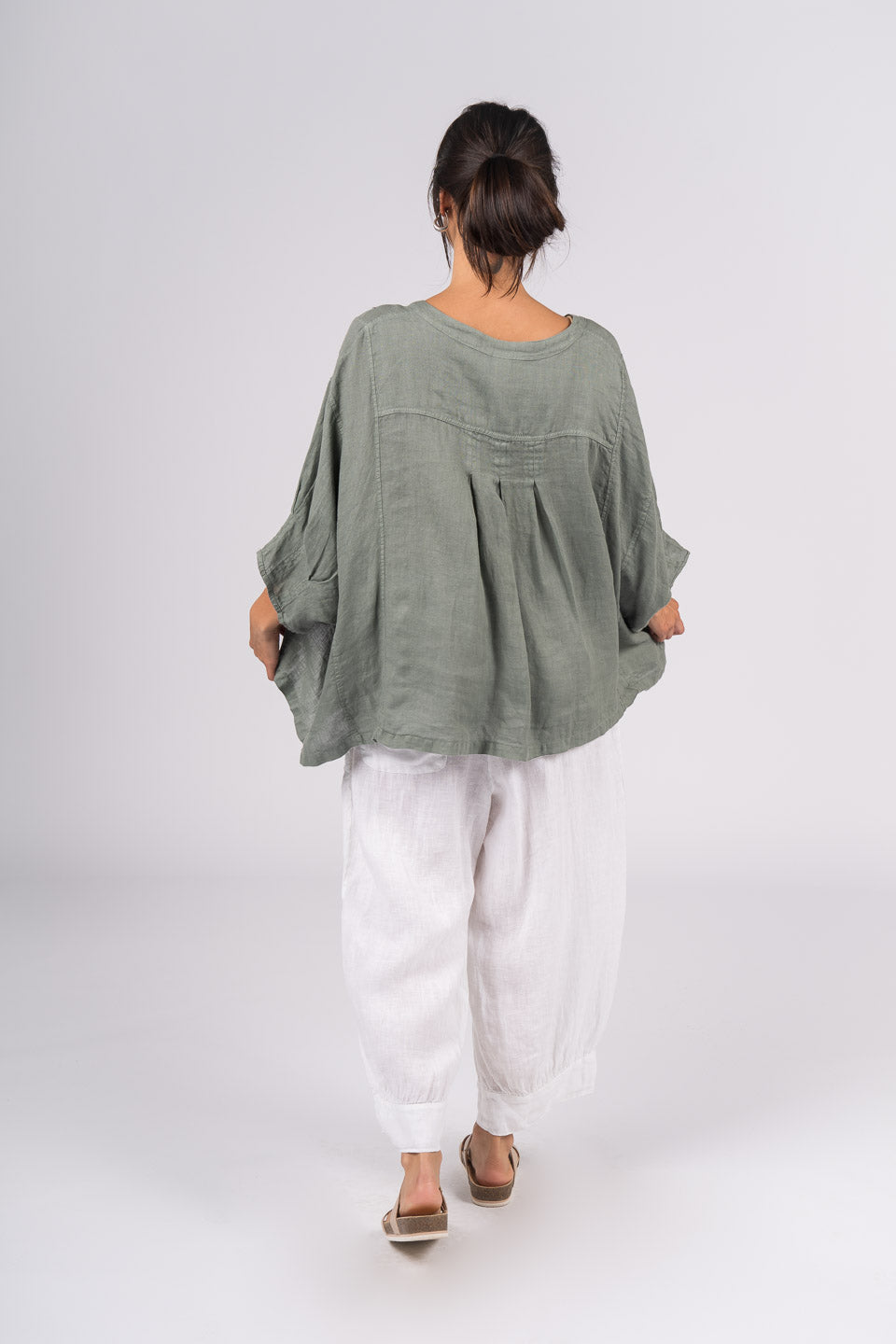 Montaigne Agathe Short Sleeve Linen Top Khaki1