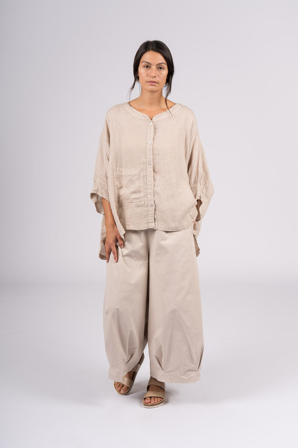 Montaigne Agathe Short Sleeve Linen Top Natural1