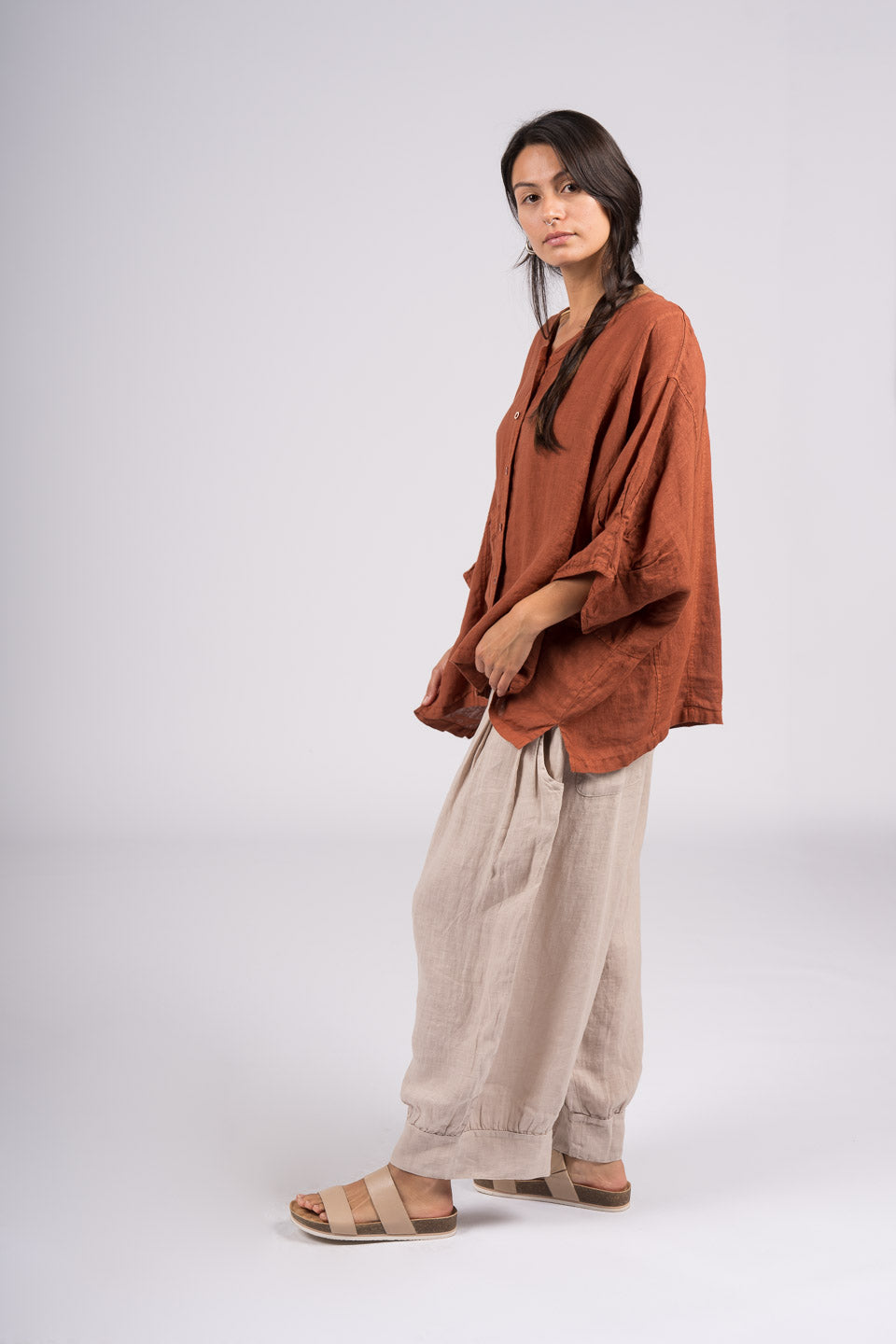 Montaigne Agathe Short Sleeve Linen Top Rust1