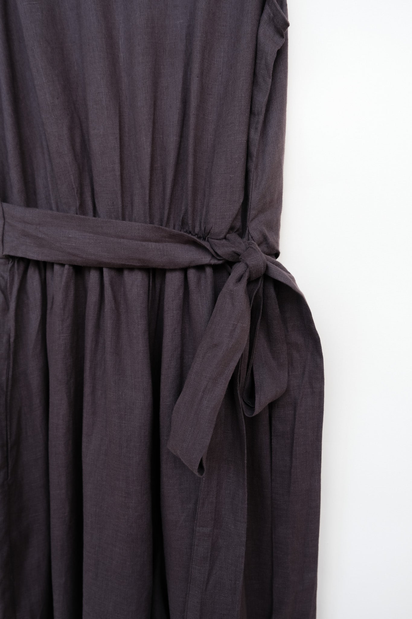 Montaigne Alba French Linen Tie-Waist Jumpsuit Chocolate1