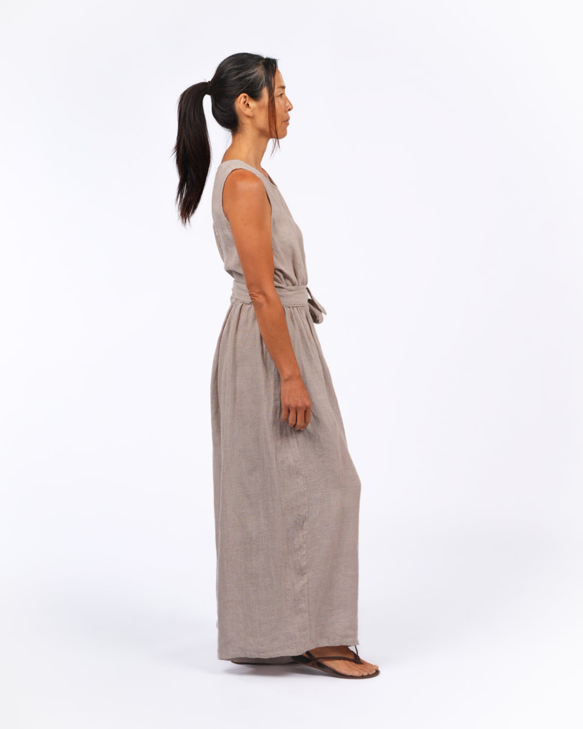 Montaigne Alba French Linen Tie-Waist Jumpsuit In Houndstooth1