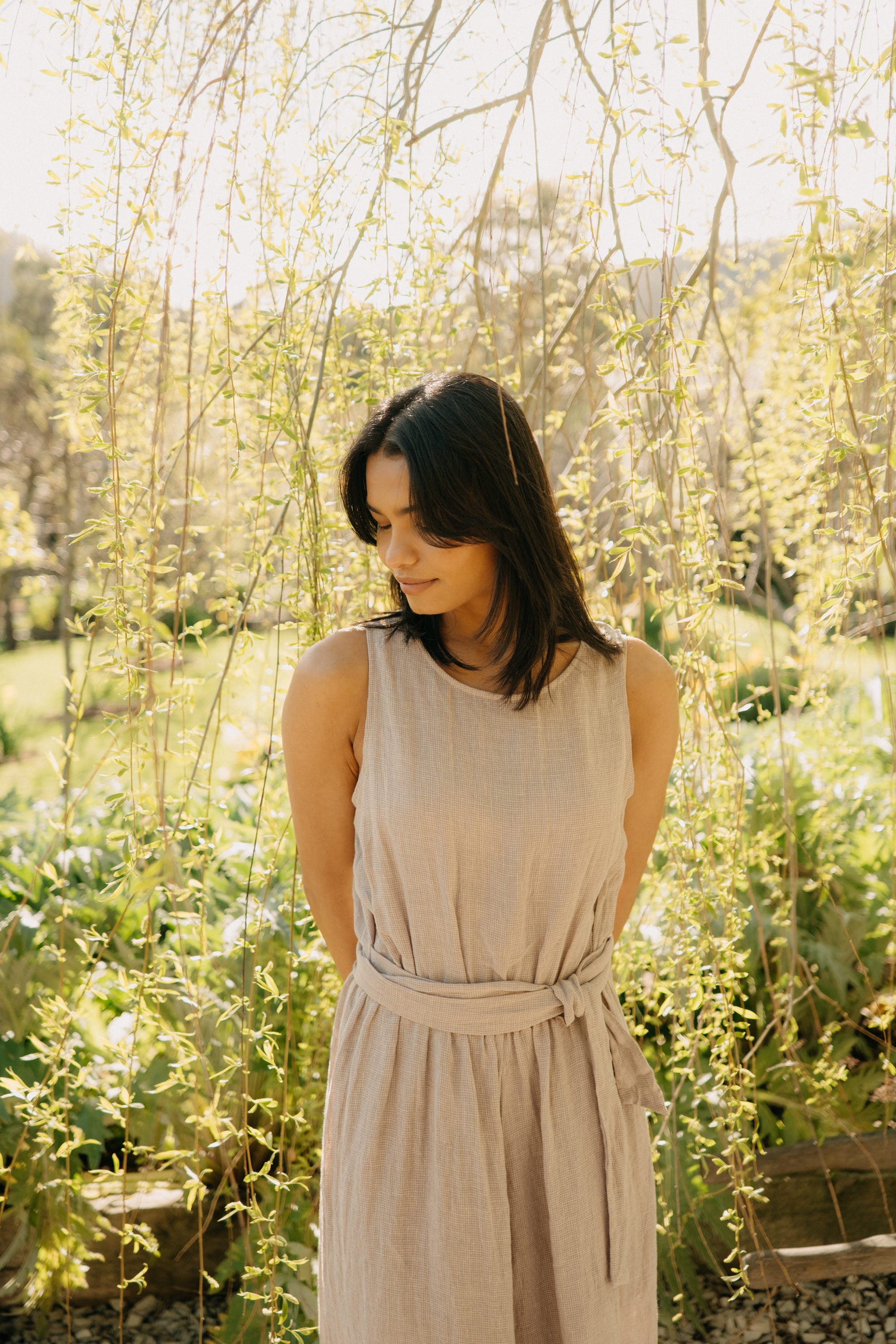 Montaigne Alba French Linen Tie-Waist Jumpsuit