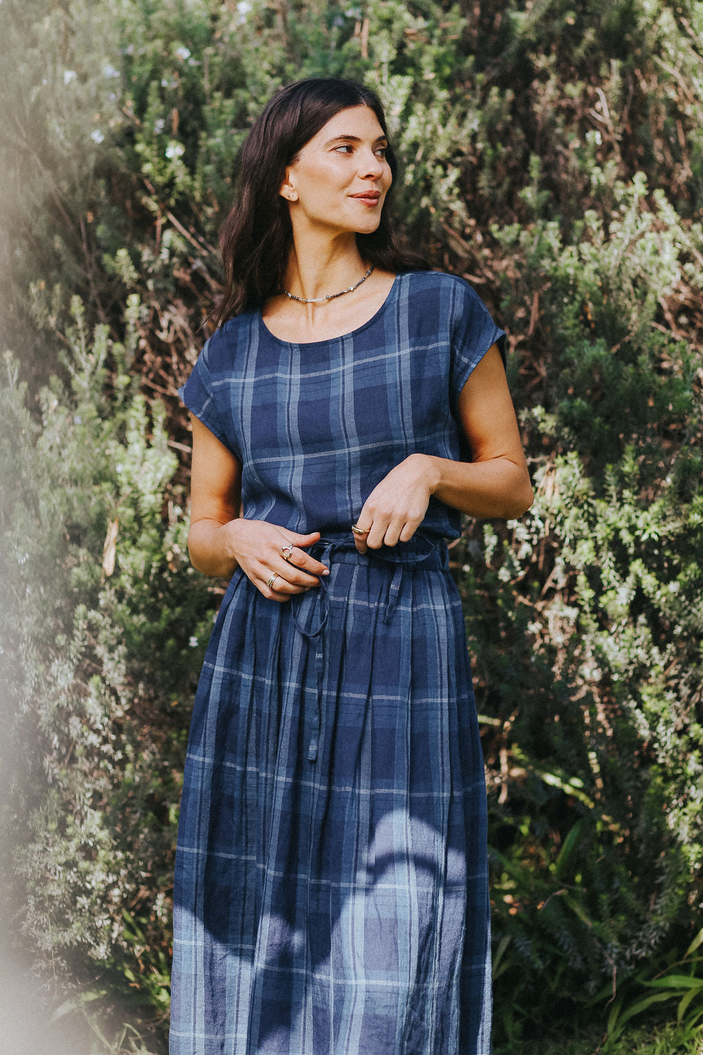 Montaigne Amélie Linen Skirt Blue Check1