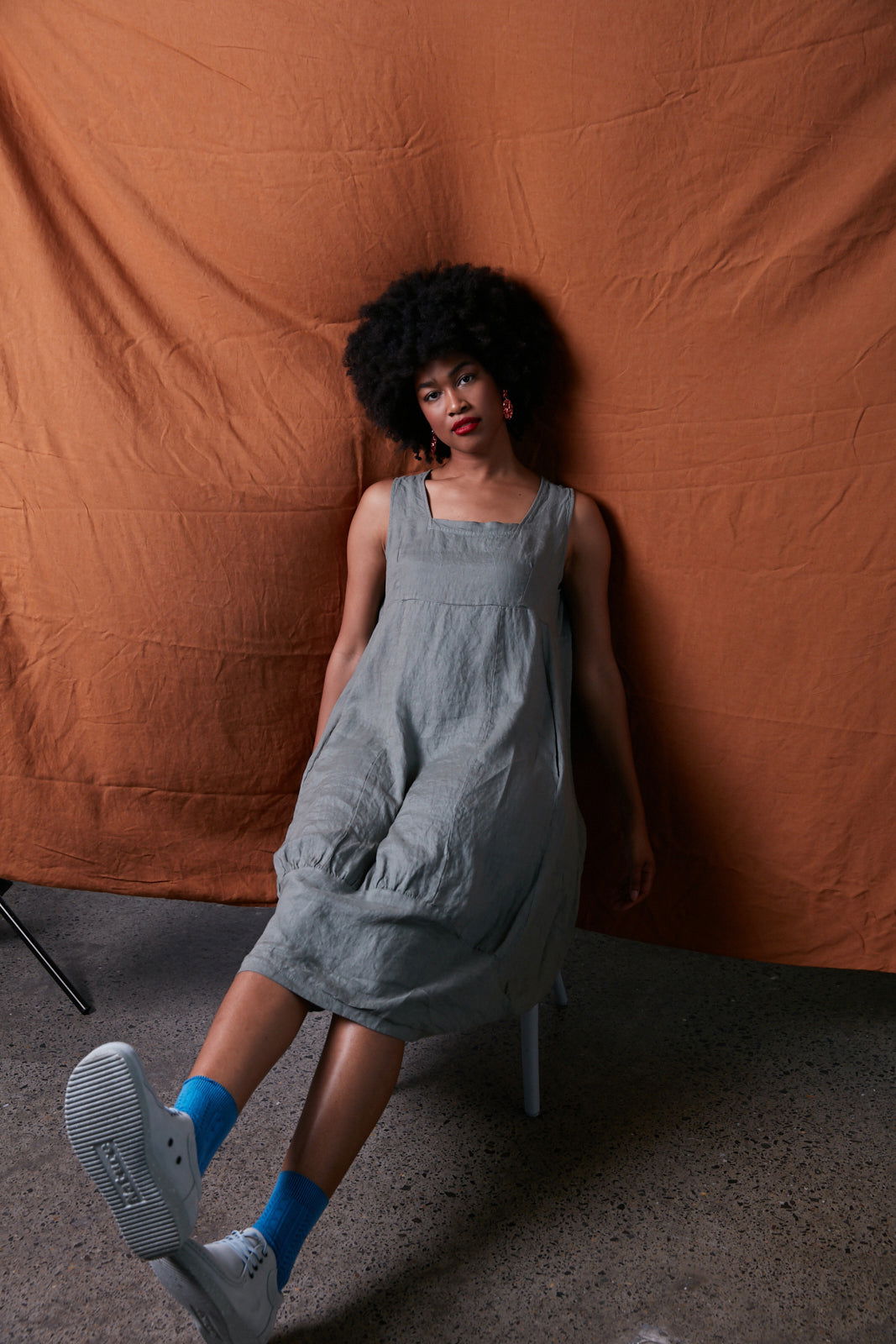 Montaigne Anaïs Linen Pinafore Dress Khaki