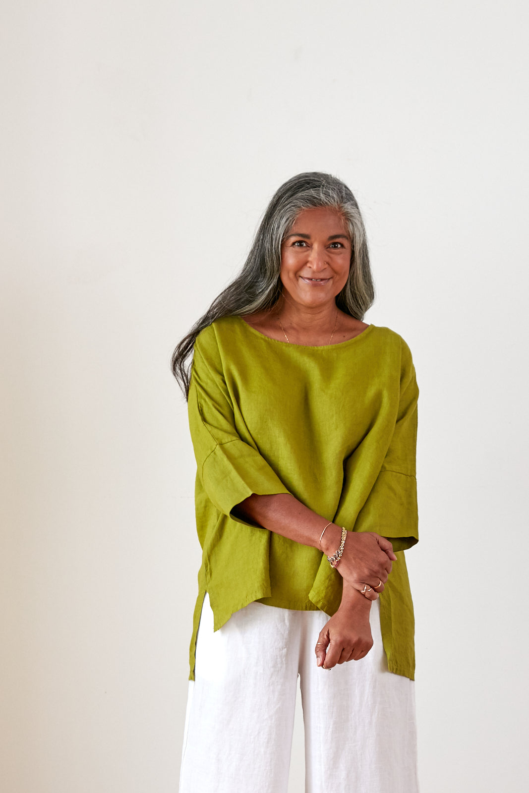 Montaigne Artiste Hi-Lo Linen Top Acid Green