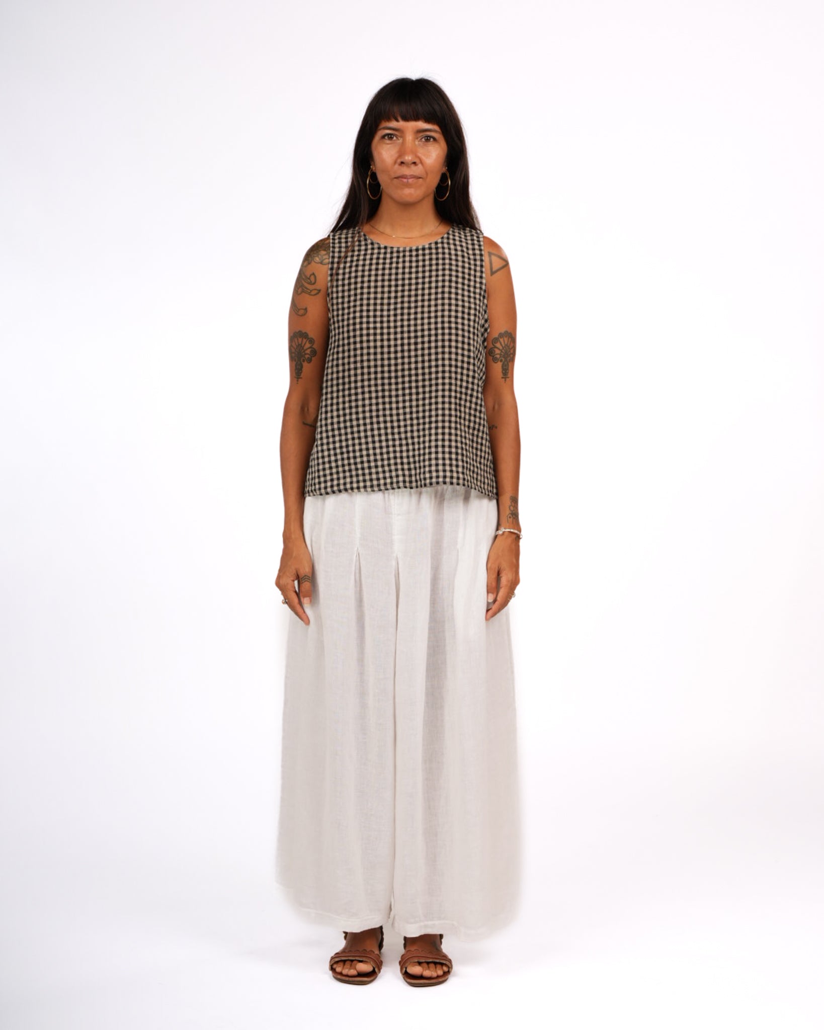 Montaigne Ava Linen Cami in Gingham Black1