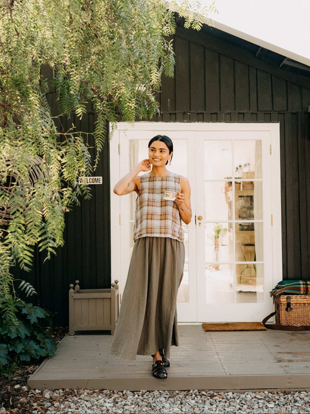 Montaigne Ava Linen Cami in Pistachio Check