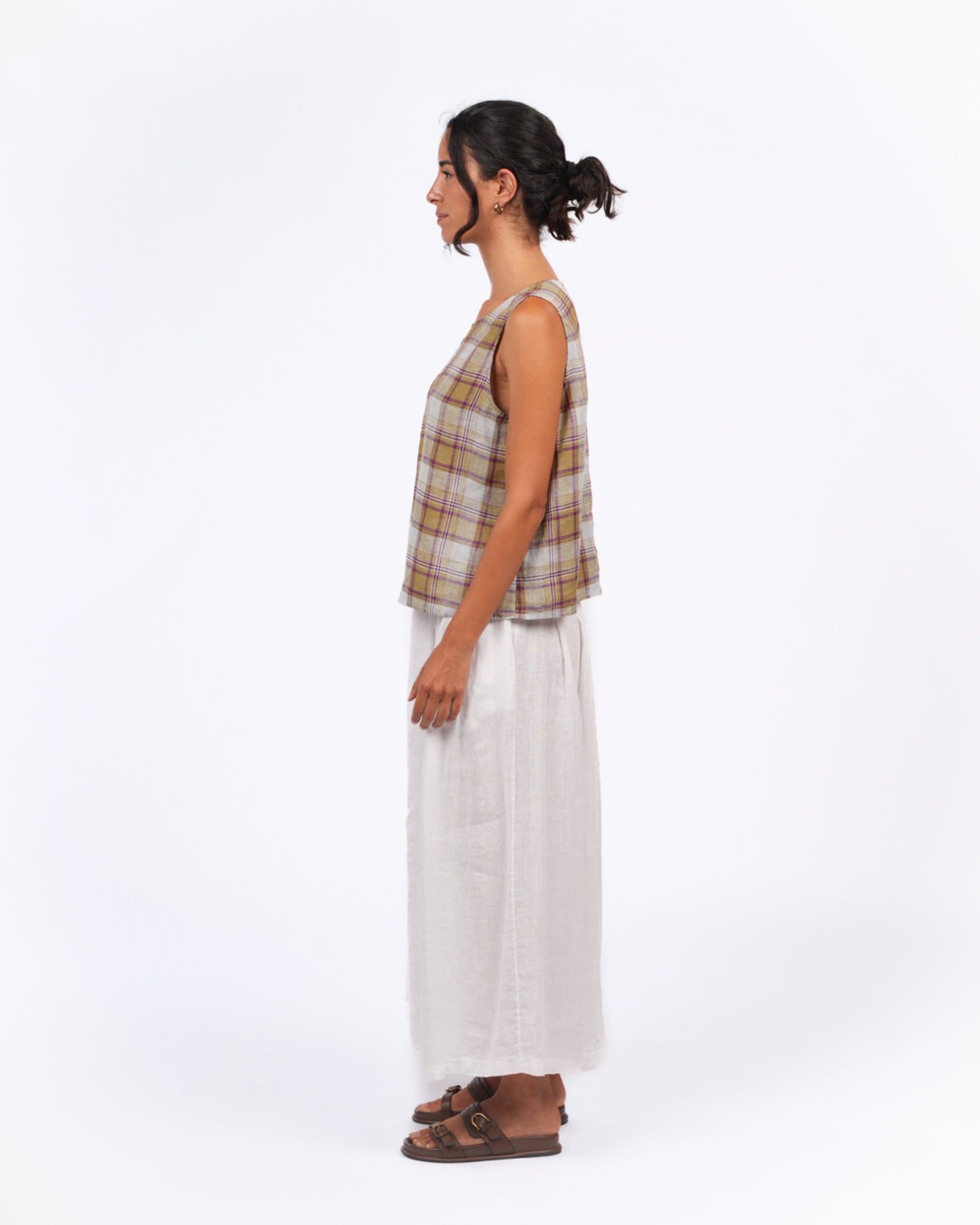 Montaigne Ava Linen Cami in Pistachio Check