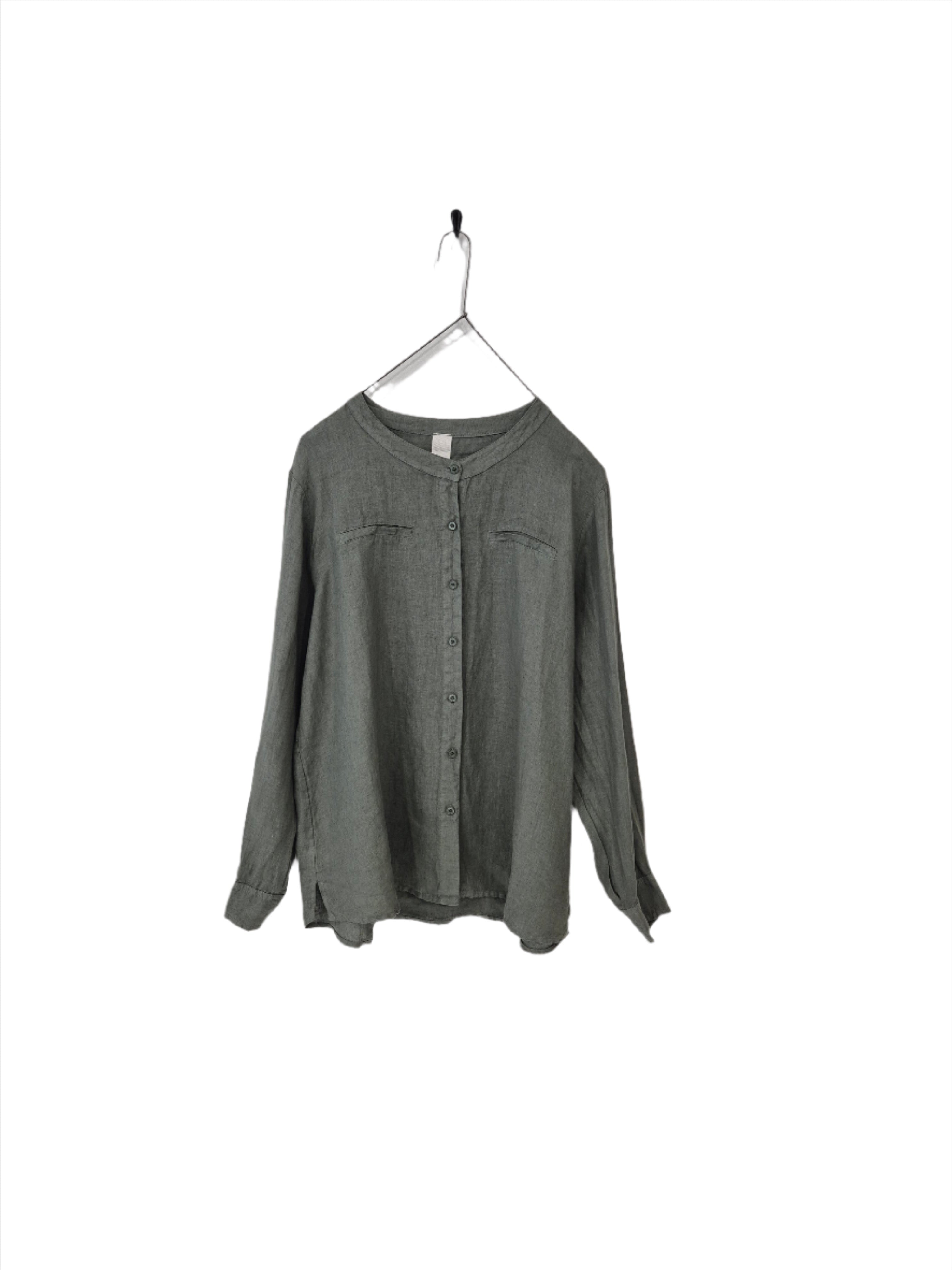Montaigne Beauvoir Long Sleeve Linen Shirt Charcoal