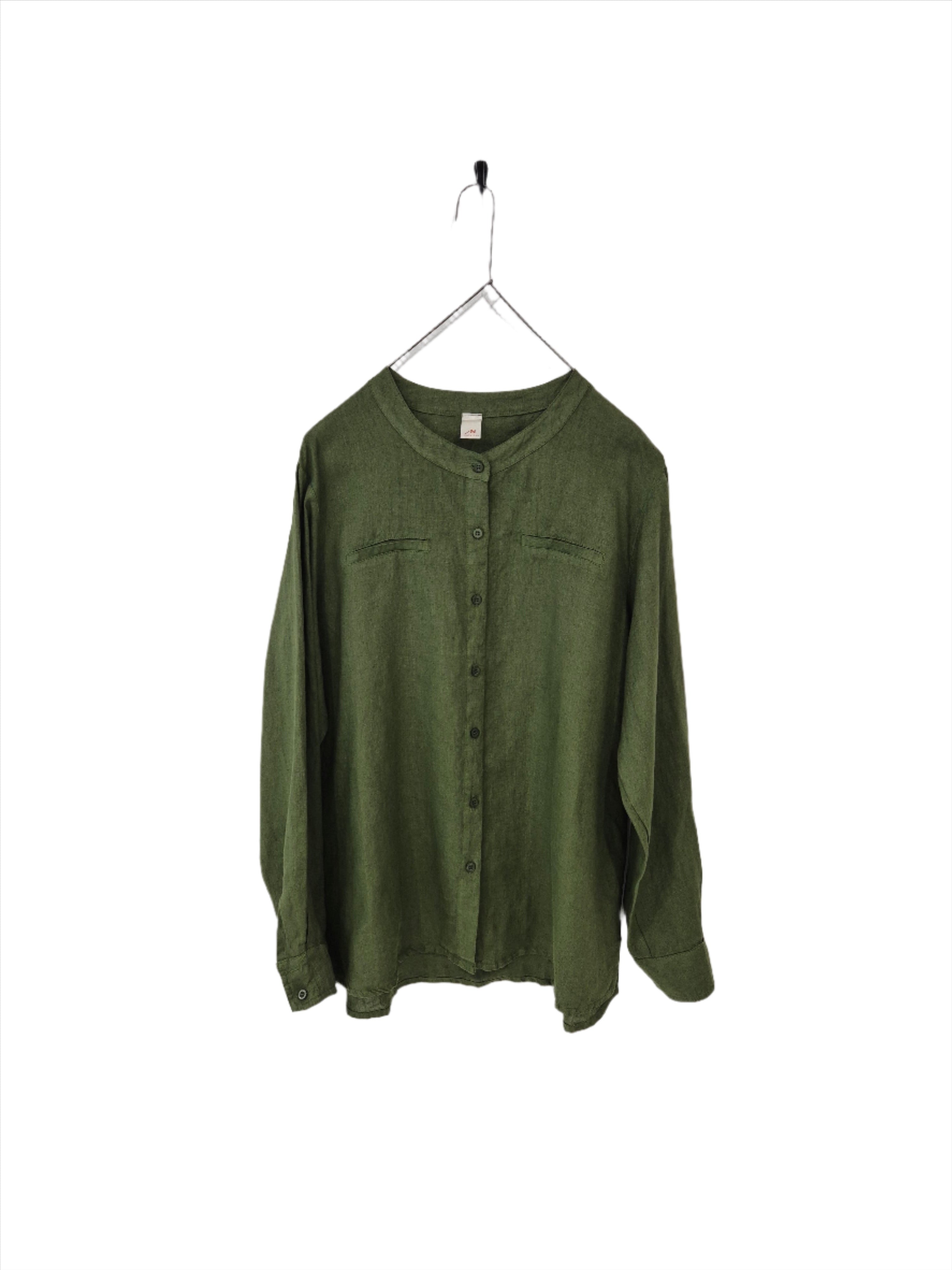 Montaigne Beauvoir Long Sleeve Linen Shirt Forest Green