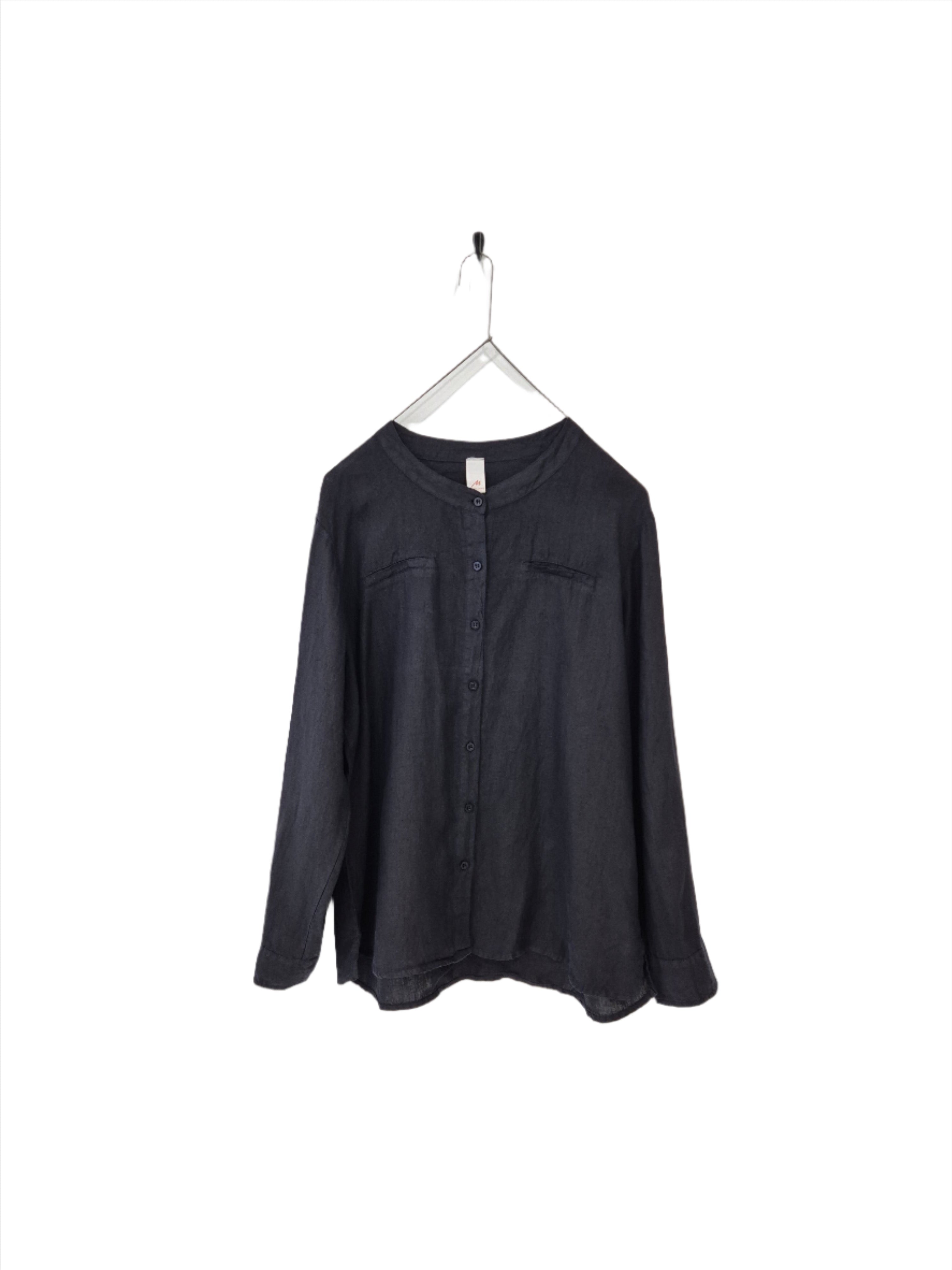 Montaigne Beauvoir Long Sleeve Linen Shirt Navy