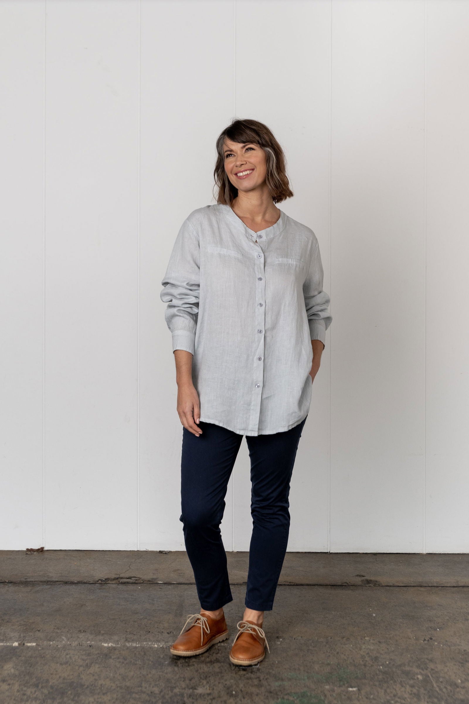 Montaigne Beauvoir Long Sleeve Linen Shirt Silver