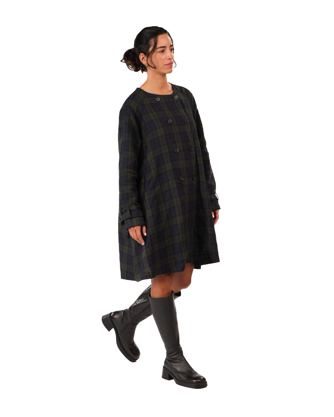 Montaigne Berg French Linen Tartan Collarless Peacoat Blue/Green11