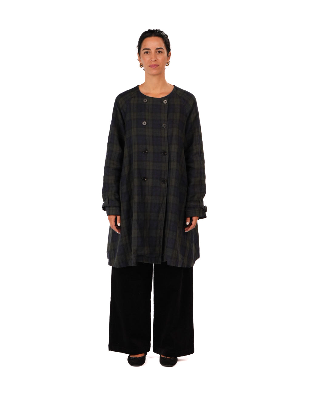 Montaigne Berg French Linen Tartan Collarless Peacoat Blue/Green5