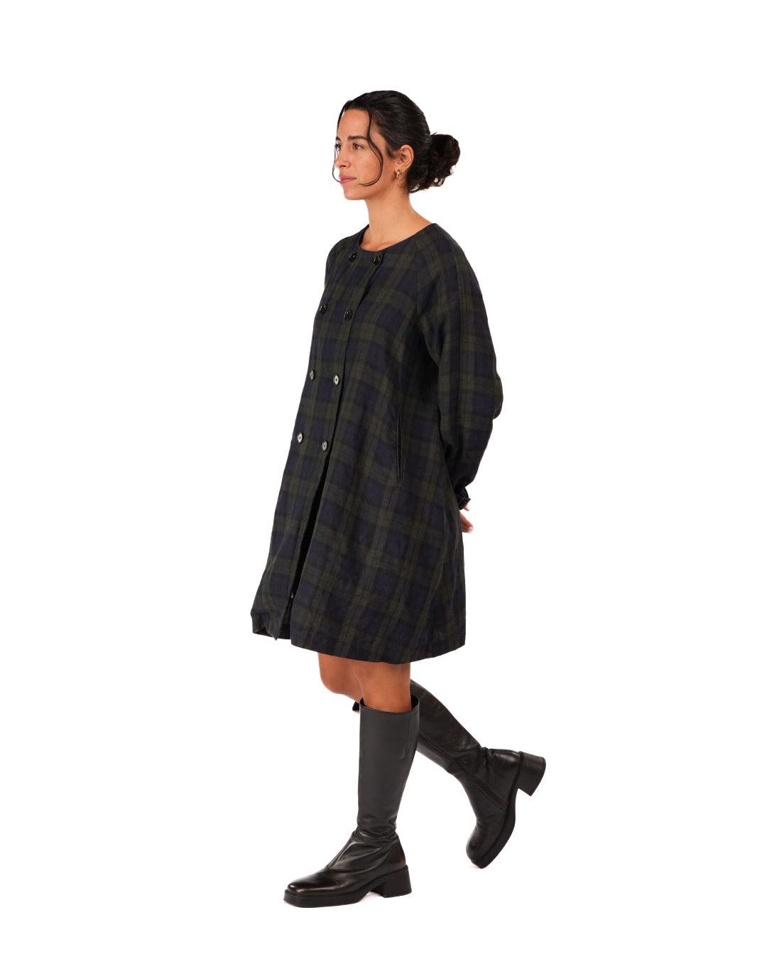 Montaigne Berg French Linen Tartan Collarless Peacoat Blue/Green7