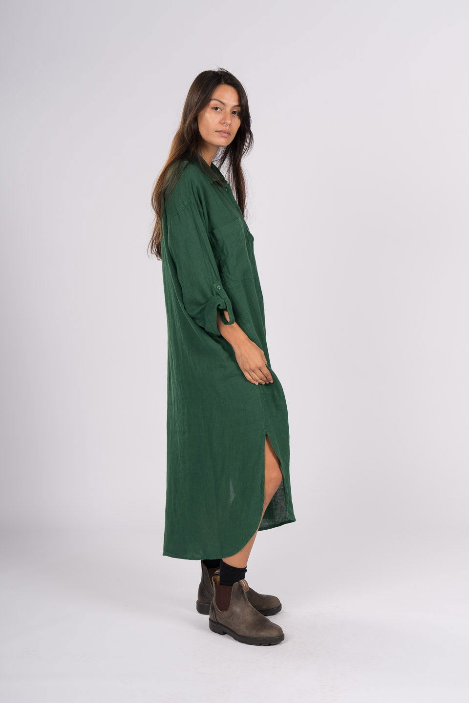 Montaigne Biarritz Oversized Linen Shirt Dress Teal