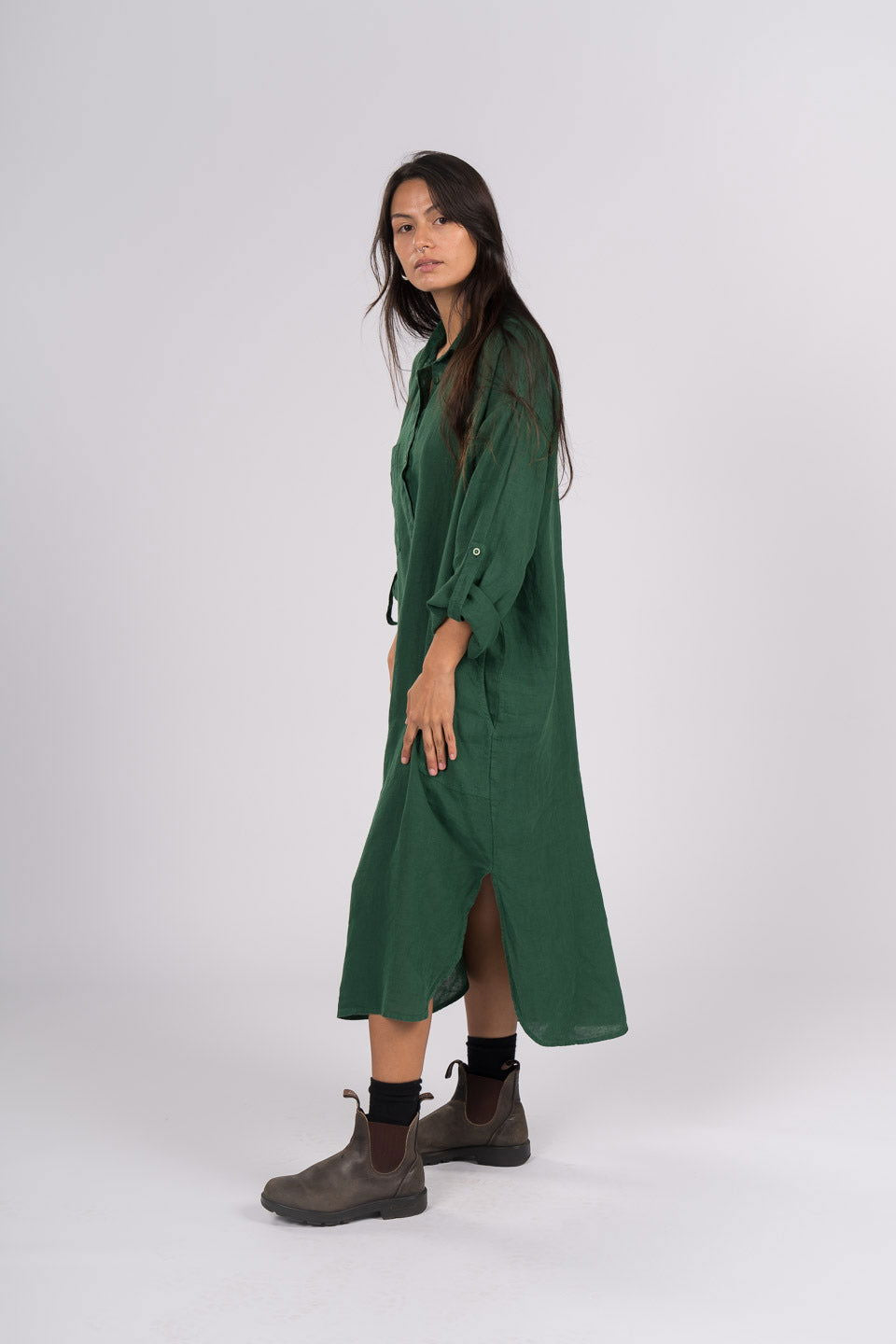 Montaigne Biarritz Oversized Linen Shirt Dress Teal1
