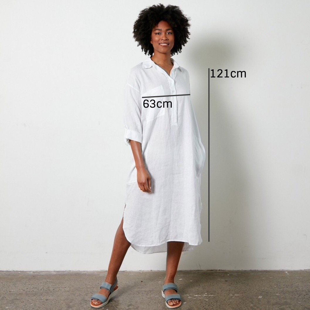 Montaigne Biarritz Oversized Linen Shirt Dress White4