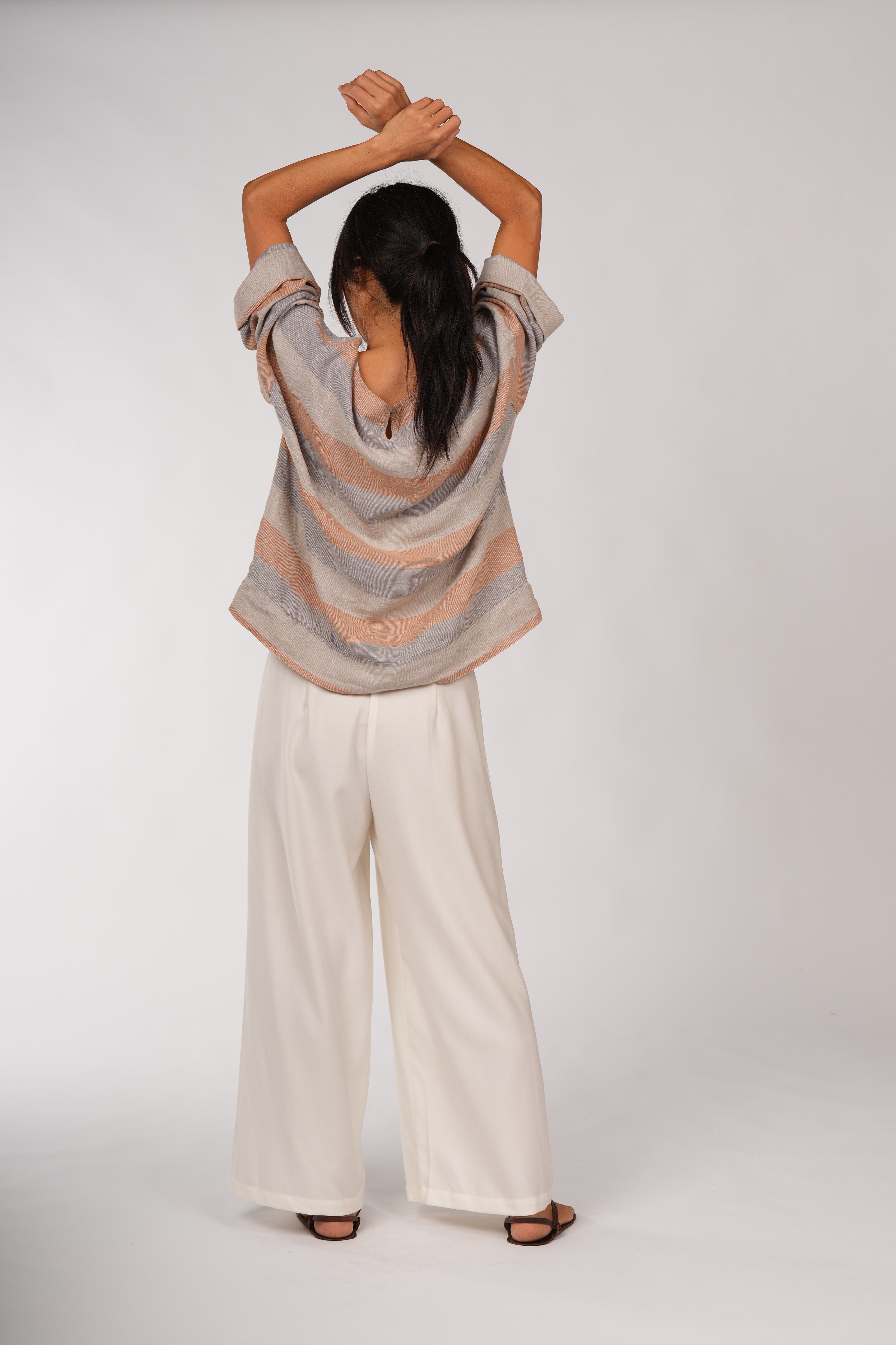 Montaigne Binoche French Stripe Linen Top Orang4