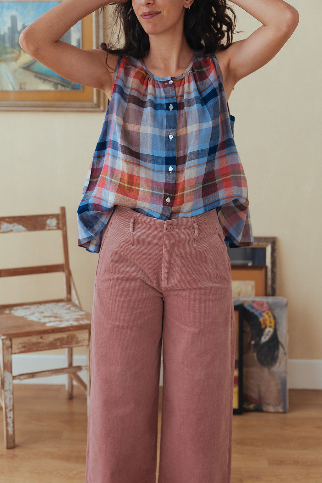 Montaigne Cara Linen Top Multi Check3