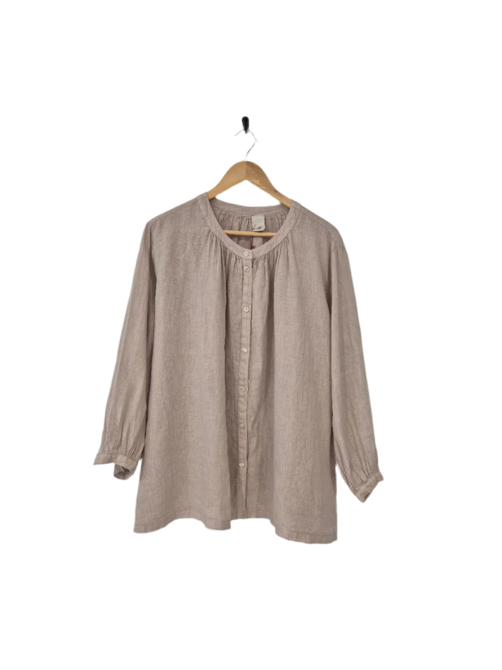 Montaigne Carmen Button Through Long Sleeve Linen Top Natural