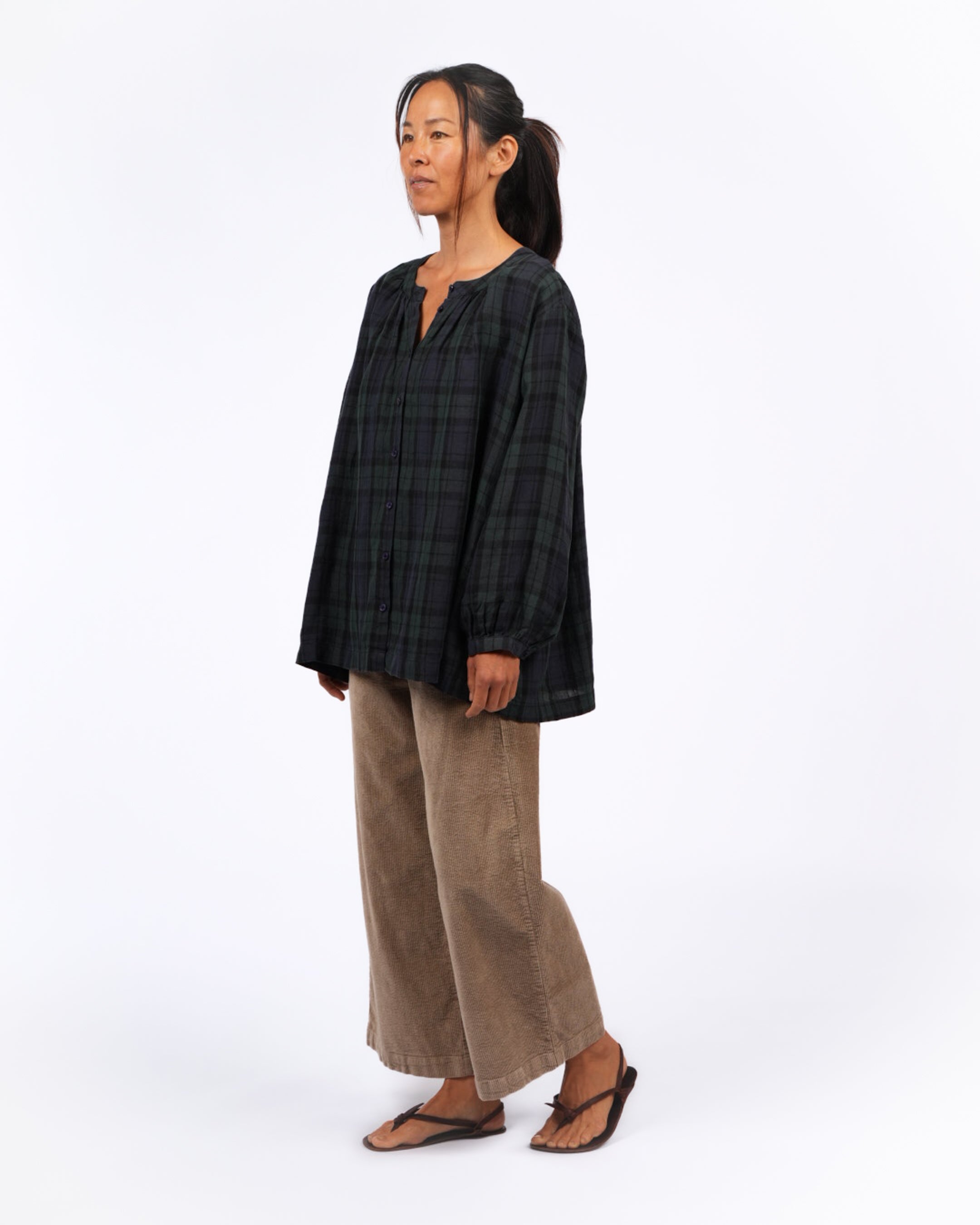 Montaigne Carmen Button Through Long Sleeve Top in Tartan2