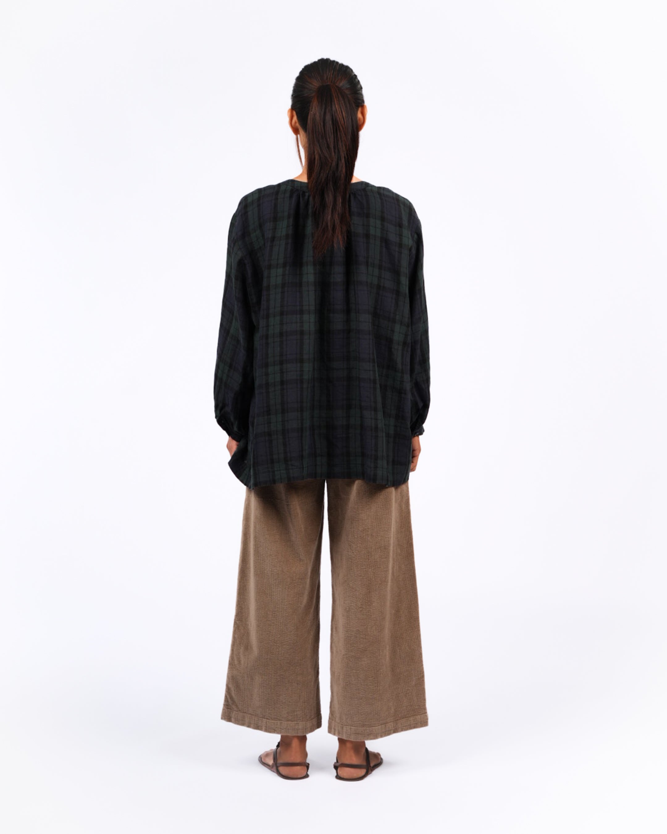 Montaigne Carmen Button Through Long Sleeve Top in Tartan3