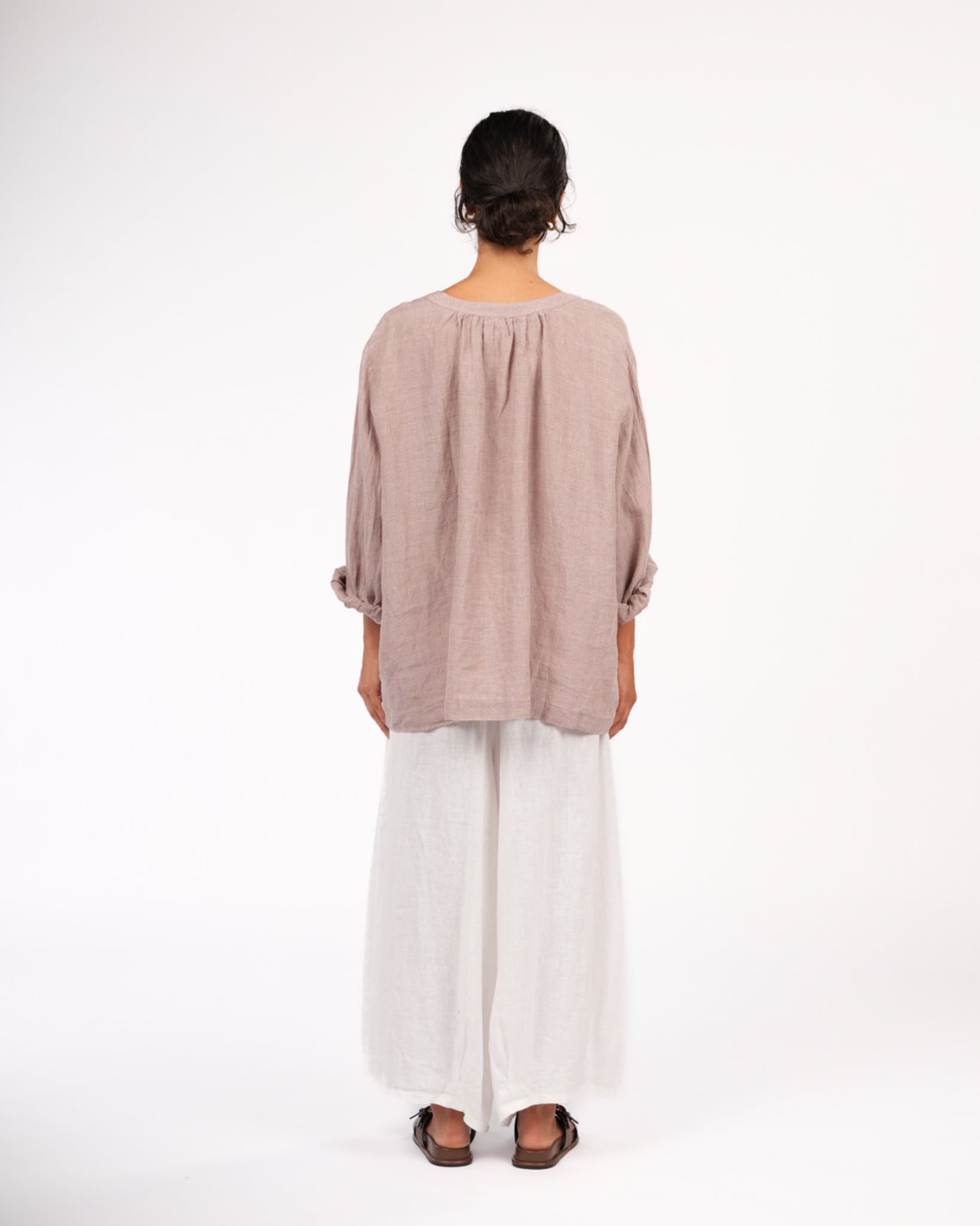 Montaigne Carmen Linen Top in Fine Houndstooth Lilac5