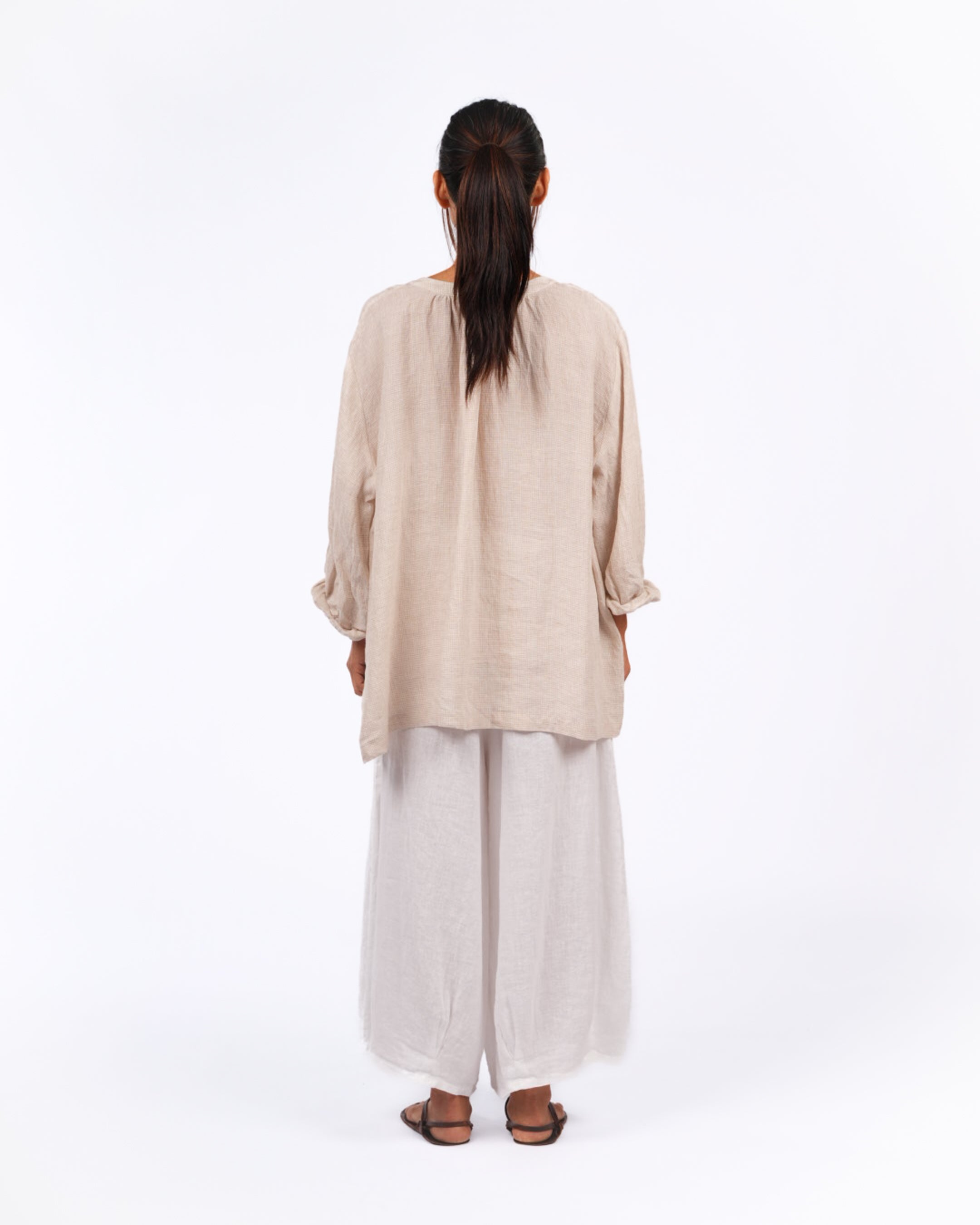 Montaigne Carmen Linen Top in Fine Houndstooth Linen