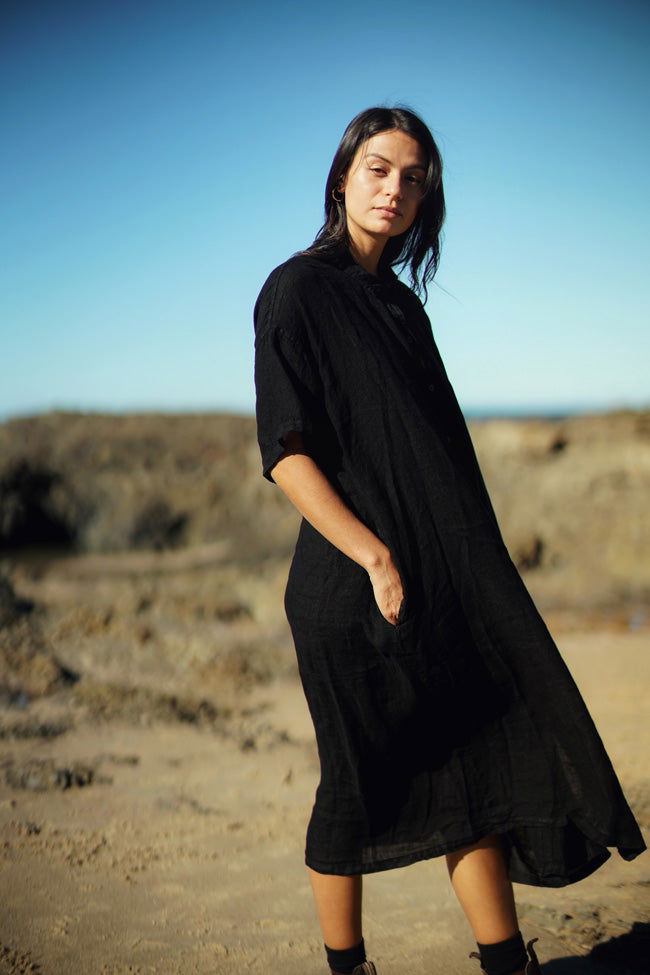 knee length dresses for ladies ABRALYNN LONG SLEEVE LINEN DRESS, SAND BAR PALM BEACH PARADISE – Palm Place main image 0