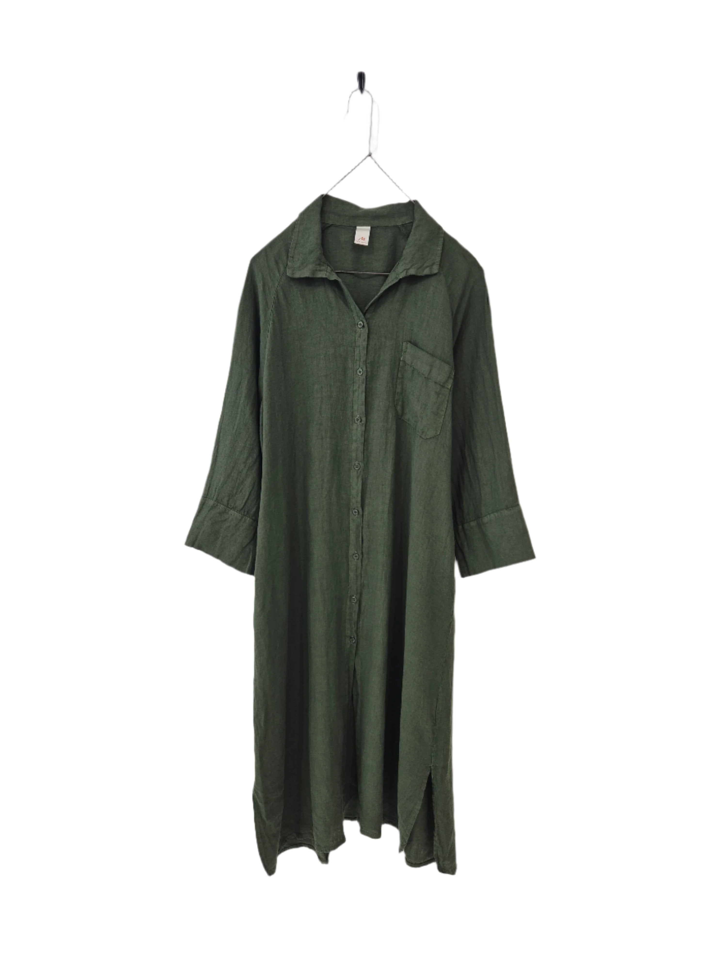 Montaigne Cezanne Linen Shirt Dress Forest Green