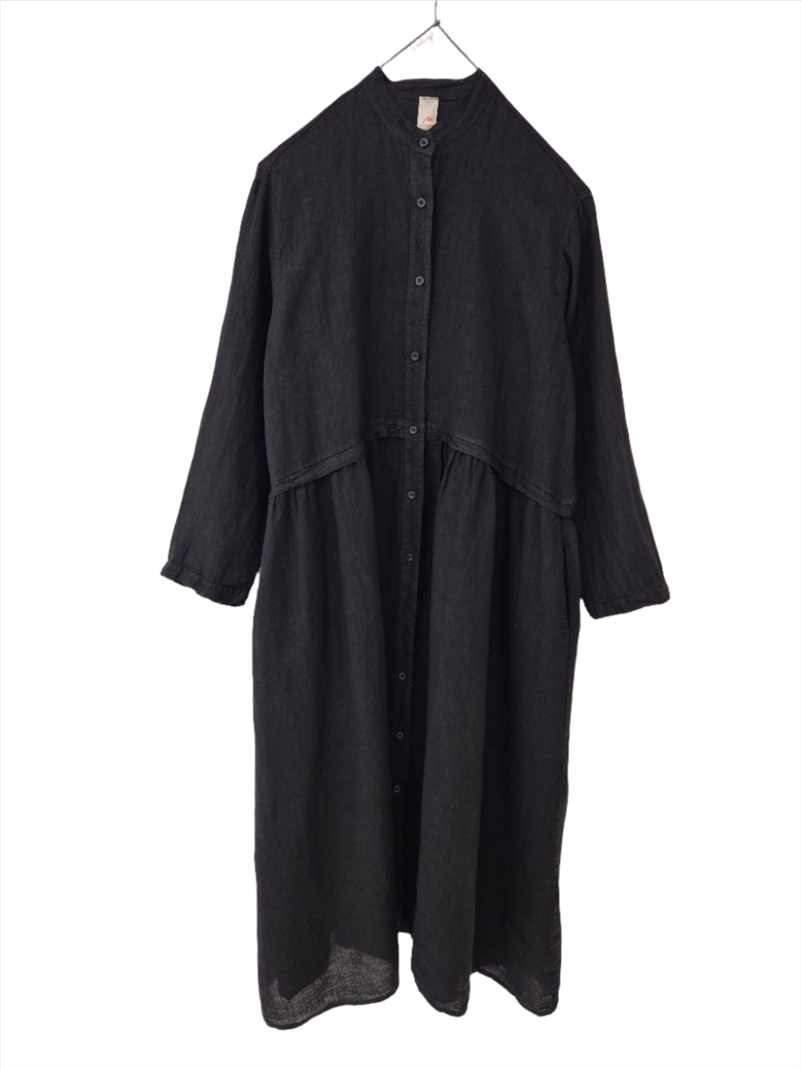 Montaigne Chaton Buttonfront Linen Coat Dress Black