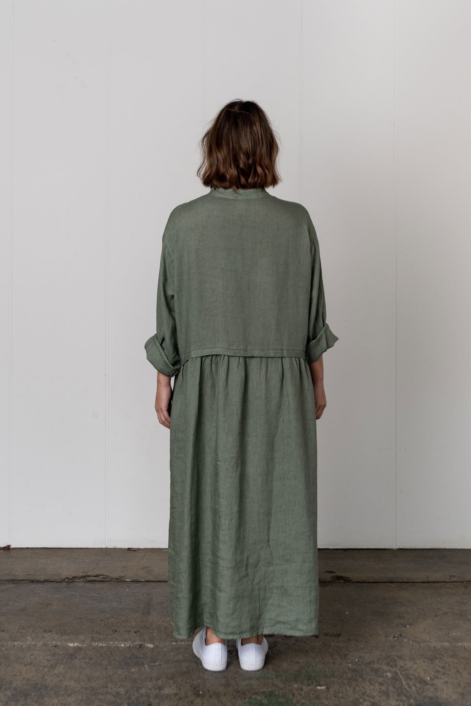 Montaigne Chaton Buttonfront Linen Coat Dress khaki